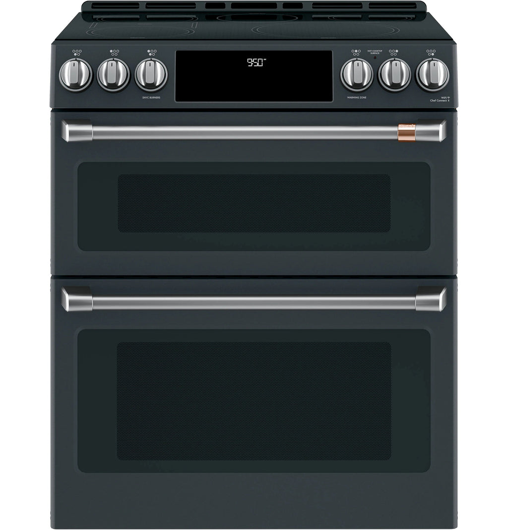 30-In 5 Burners 4.3-Cu Ft , 2.4-Cu Ft Air Fry Convection Oven Slide-In Double Induction Range ( Matte White with Brushed Bronze Handles )