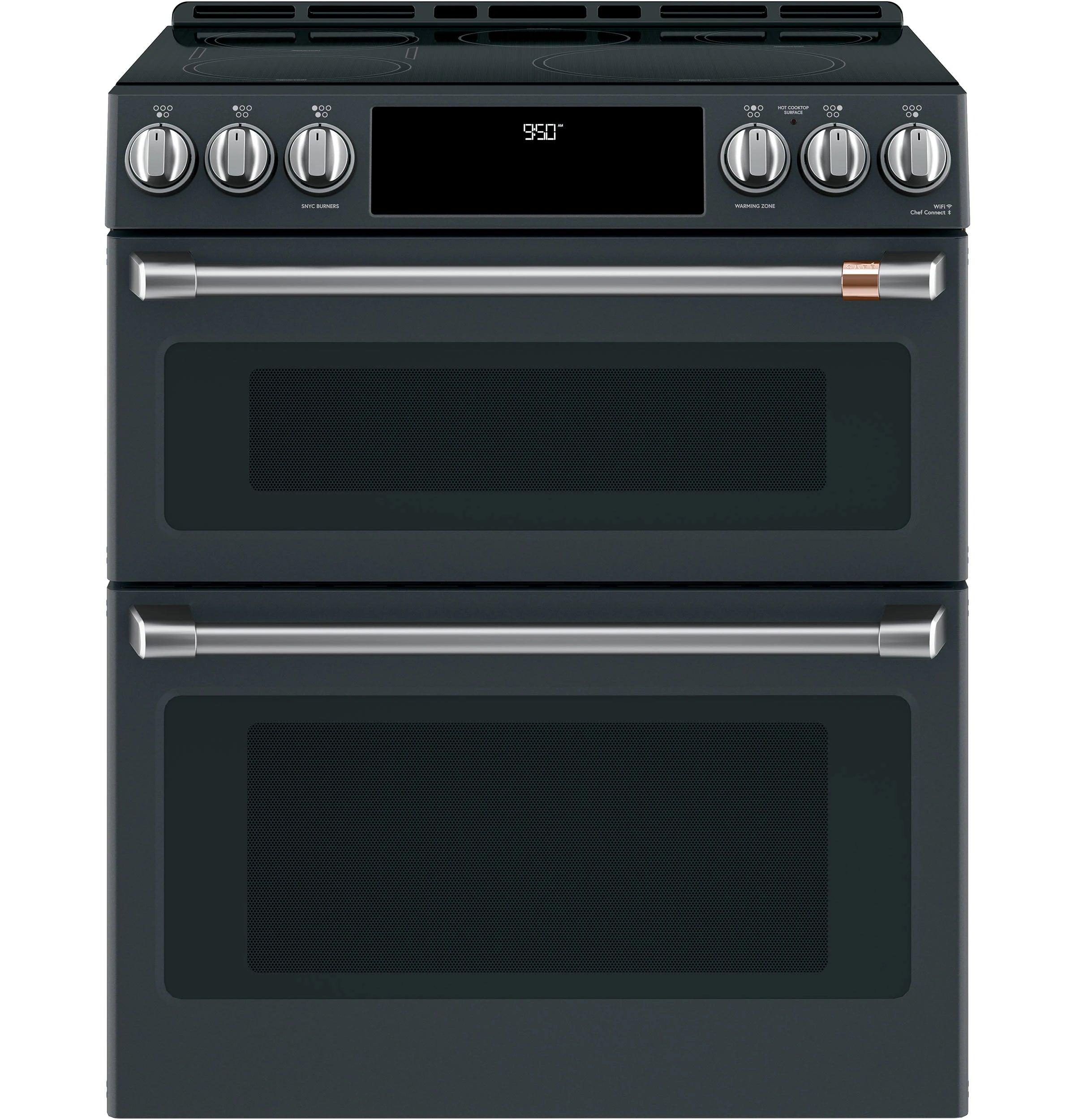 30-In 5 Burners 4.3-Cu Ft , 2.4-Cu Ft Air Fry Convection Oven Slide-In Double Induction Range ( Matte White with Brushed Bronze Handles )