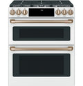 30-In 6 Burners 4.3-Cu Ft / 2.4-Cu Ft Air Fry Convection Oven Slide-In Double Oven Gas Range ( Matte White with Brushed Bronze Handles )