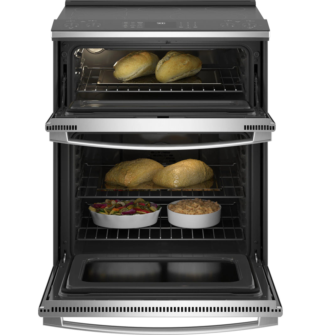 Profile 30-In Glass Top 5 Burners 4.4-Cu Ft / 2.2-Cu Ft Air Fry Convection Oven Slide-In Double Oven Electric Ran ( Finrprint Resistant Stainless Steel )