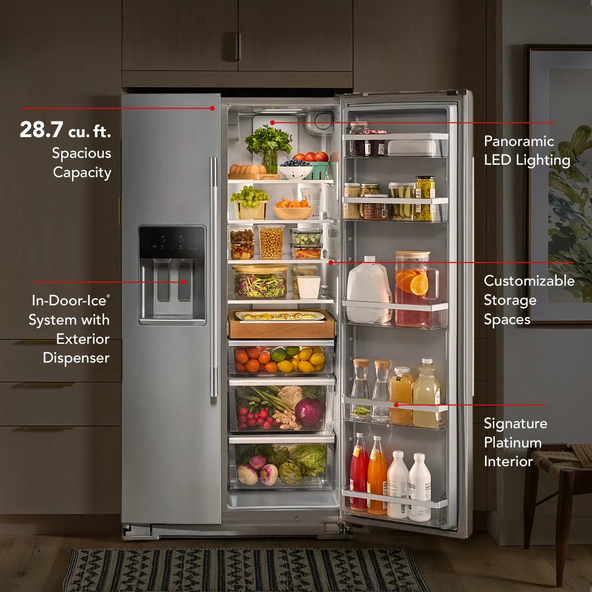 28.7-Cu Ft Standard-Depth 36-In Wide Side-By-Side Refrigerator with Ice Maker ,Water and Ice Dispenser ( Fingerprint Resistant Stainless Steel ) ENERGY STAR Certified