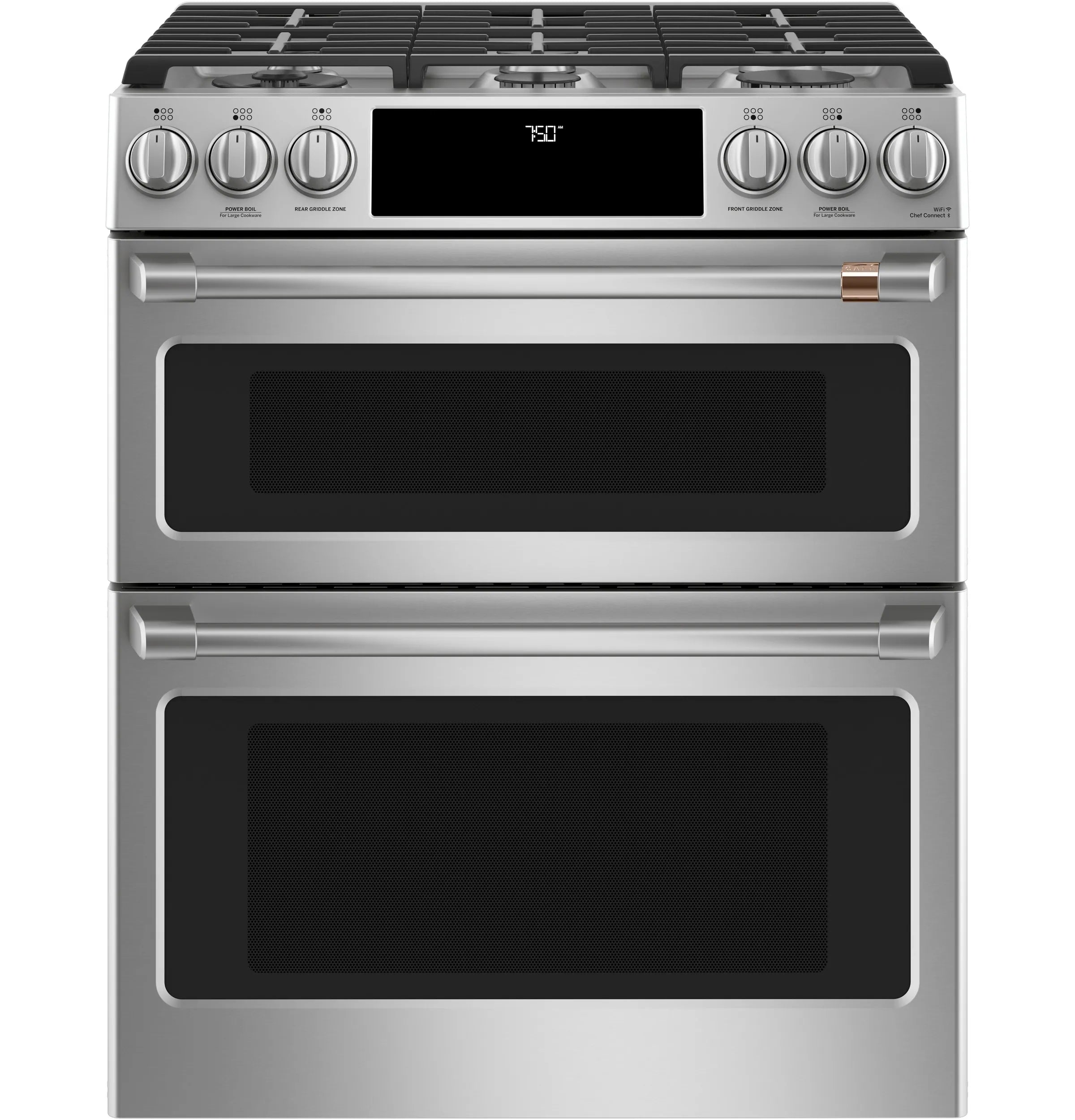 30-In 6 Burners 4.3-Cu Ft / 2.4-Cu Ft Air Fry Convection Oven Slide-In Double Oven Gas Range ( Matte White with Brushed Bronze Handles )