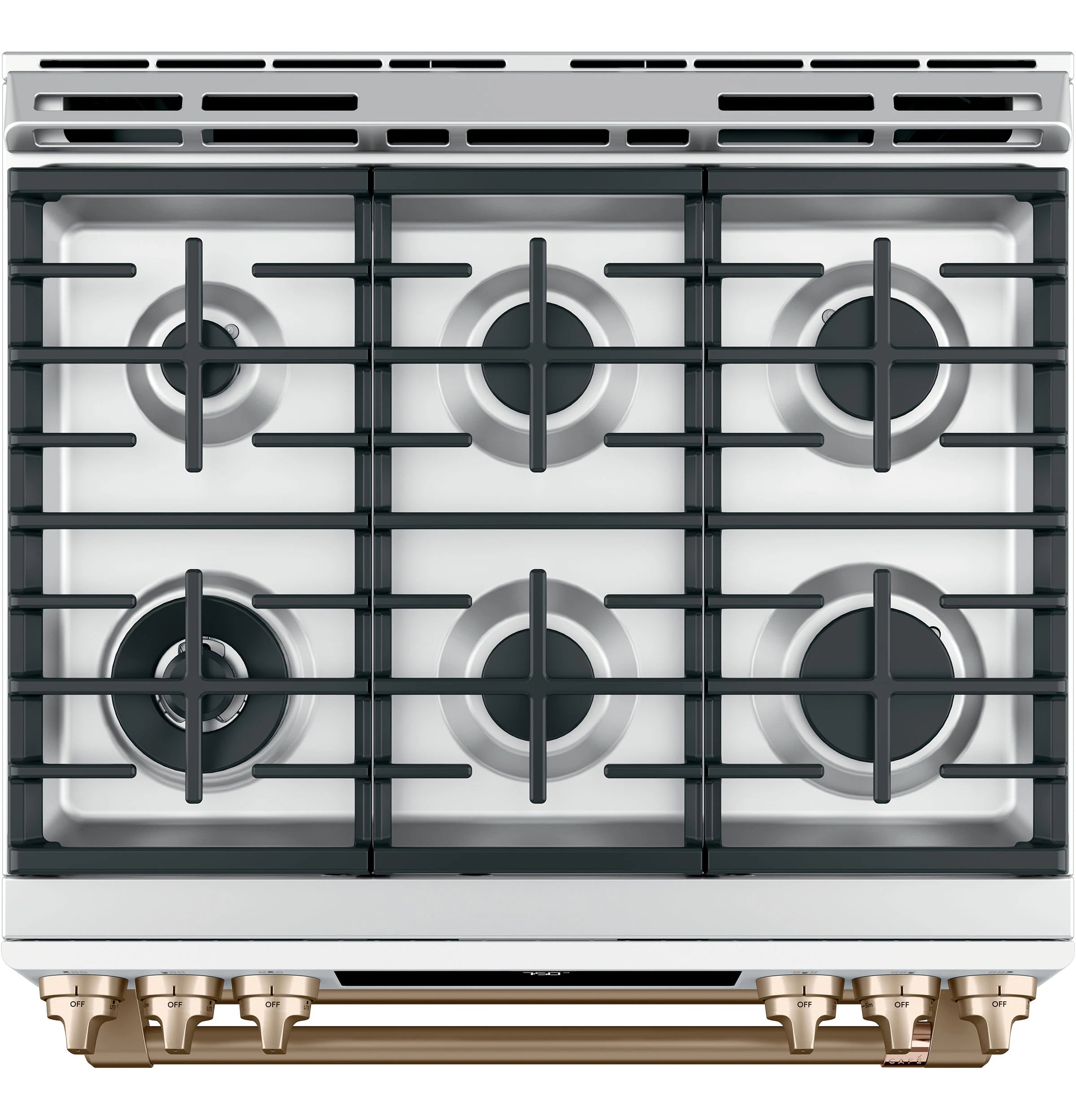 30-In 6 Burners 4.3-Cu Ft / 2.4-Cu Ft Air Fry Convection Oven Slide-In Double Oven Gas Range ( Matte White with Brushed Bronze Handles )