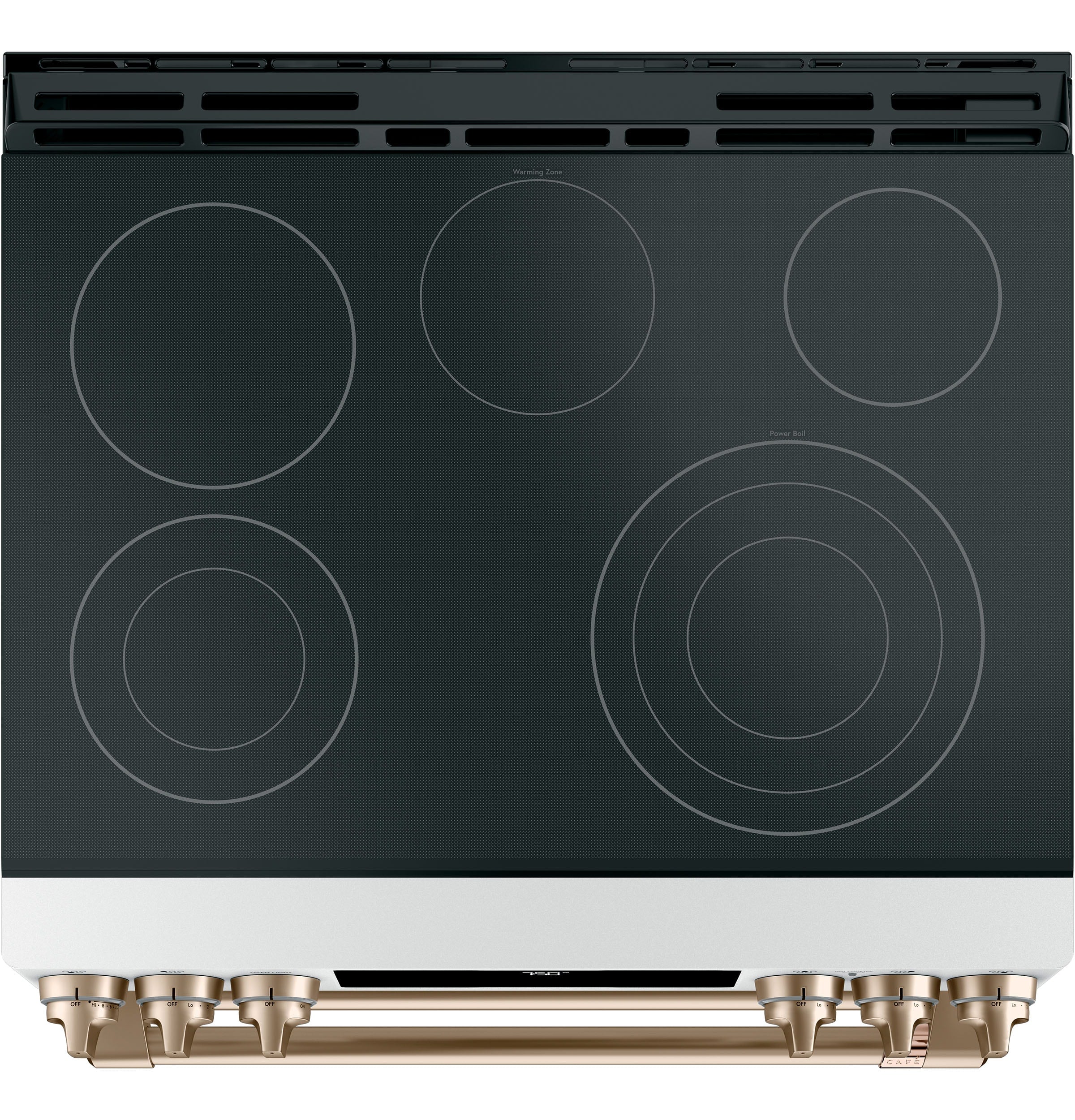 30-In Glass Top 5 Burners 4.4-Cu Ft / 2.2-Cu Ft Air Fry Convection Oven Slide-In Double Oven Electric Range ( Matte White with Brushed Bronze Handles )