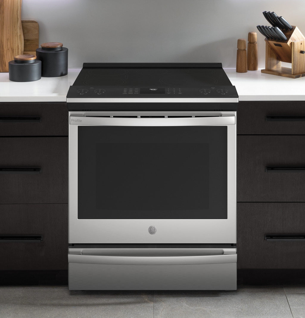 Profile 30-In 5 Burners 5.3-Cu Ft , Air Fry Convection Oven Slide-In Single Induction Ran ( Finrprint Resistant Stainless Steel )