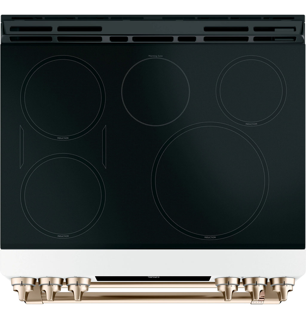 30-In 5 Burners 4.3-Cu Ft , 2.4-Cu Ft Air Fry Convection Oven Slide-In Double Induction Range ( Matte White with Brushed Bronze Handles )