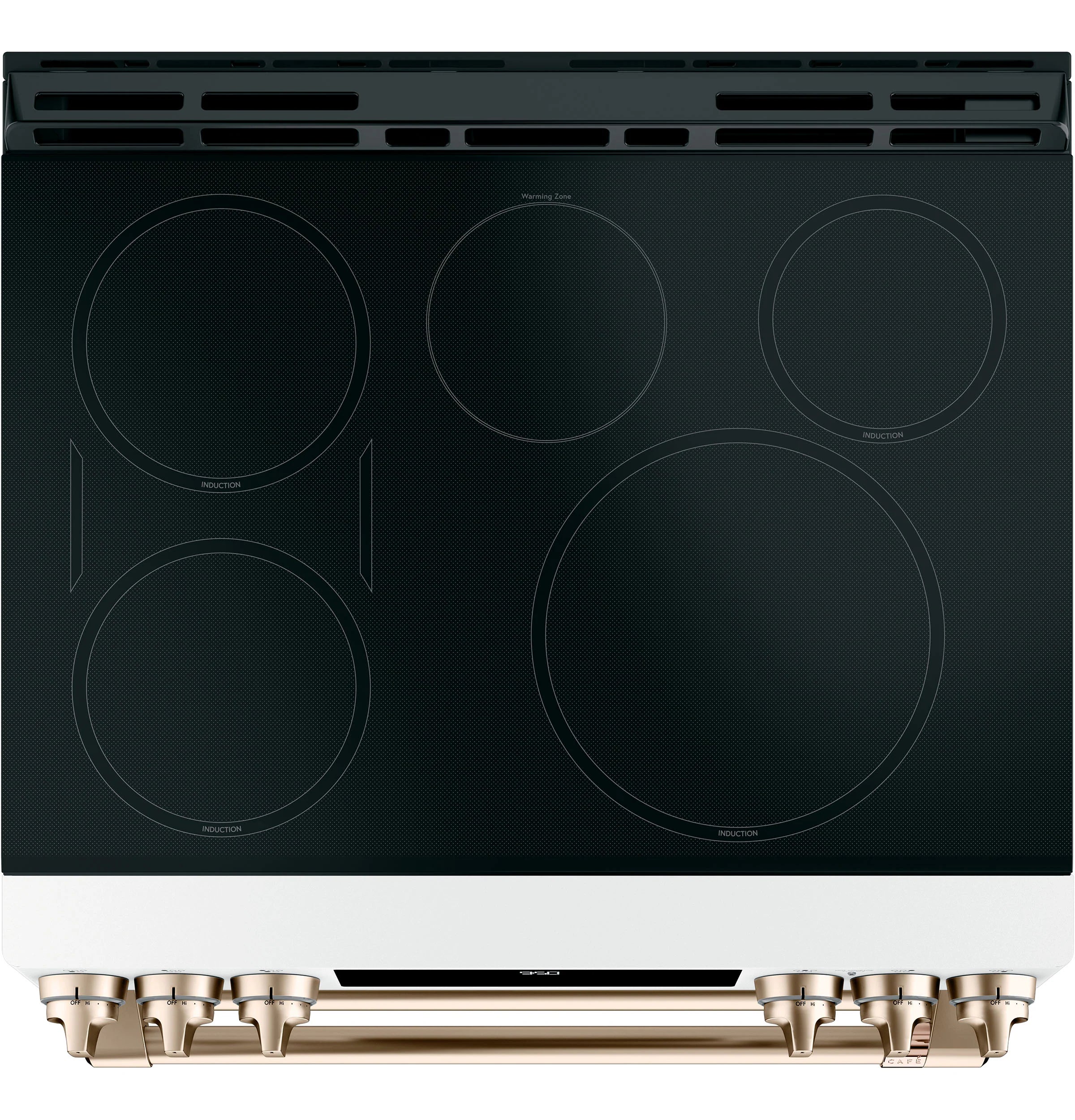 30-In 5 Burners 4.3-Cu Ft , 2.4-Cu Ft Air Fry Convection Oven Slide-In Double Induction Range ( Matte White with Brushed Bronze Handles )