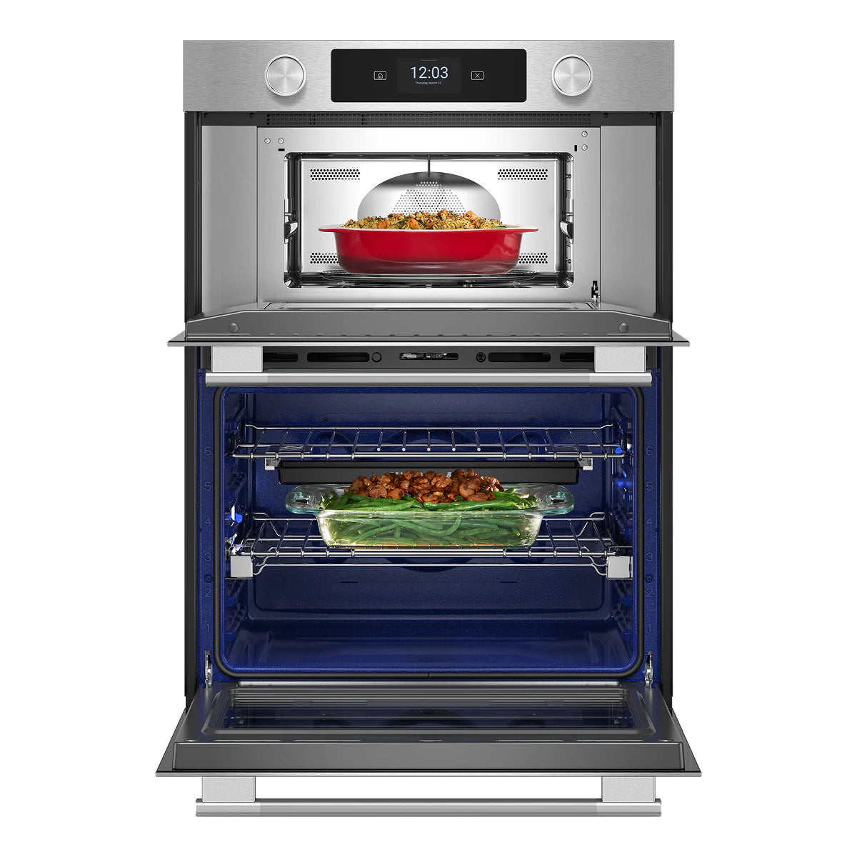 30 Inch Self + Steam Cleaning Air Fry Smart Compatible Microwave Wall Oven Combo ( Printshield Stainless )
