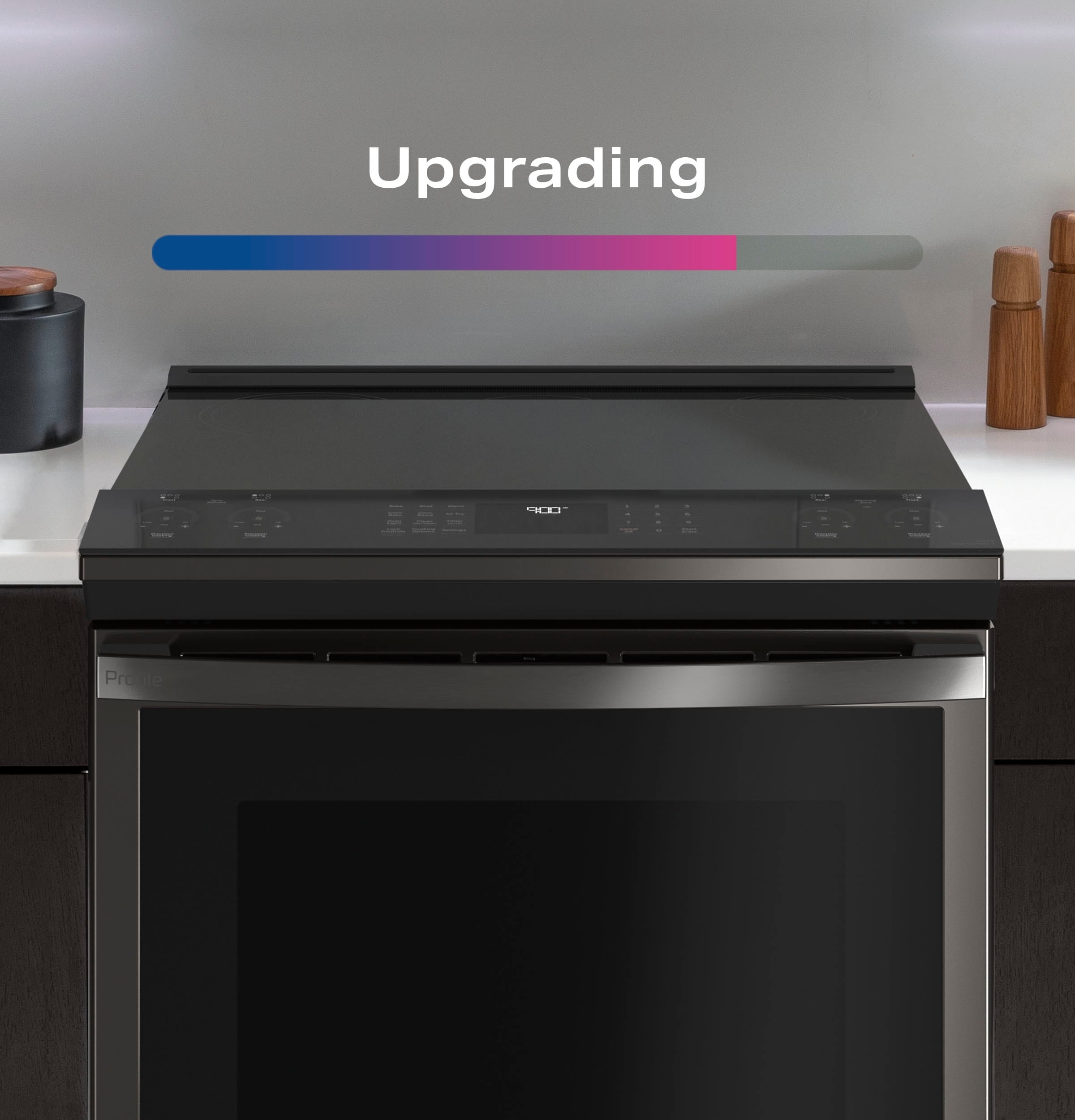 Profile 30-In Glass Top 5 Burners 4.4-Cu Ft / 2.2-Cu Ft Air Fry Convection Oven Slide-In Double Oven Electric Ran ( Finrprint Resistant Stainless Steel )