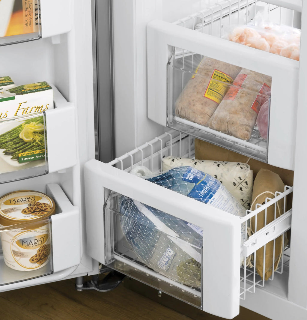 Profile 24.5-Cu Ft Counter-Depth 42-In Wide Side-By-Side Refrirator Built-In Smart Compatible with Ice Maker ,Water and Ice Dispenser ( Stainless Steel )