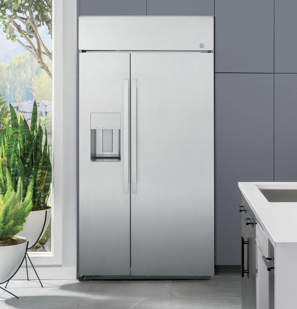 Profile 24.5-Cu Ft Counter-Depth 42-In Wide Side-By-Side Refrirator Built-In Smart Compatible with Ice Maker ,Water and Ice Dispenser ( Stainless Steel )