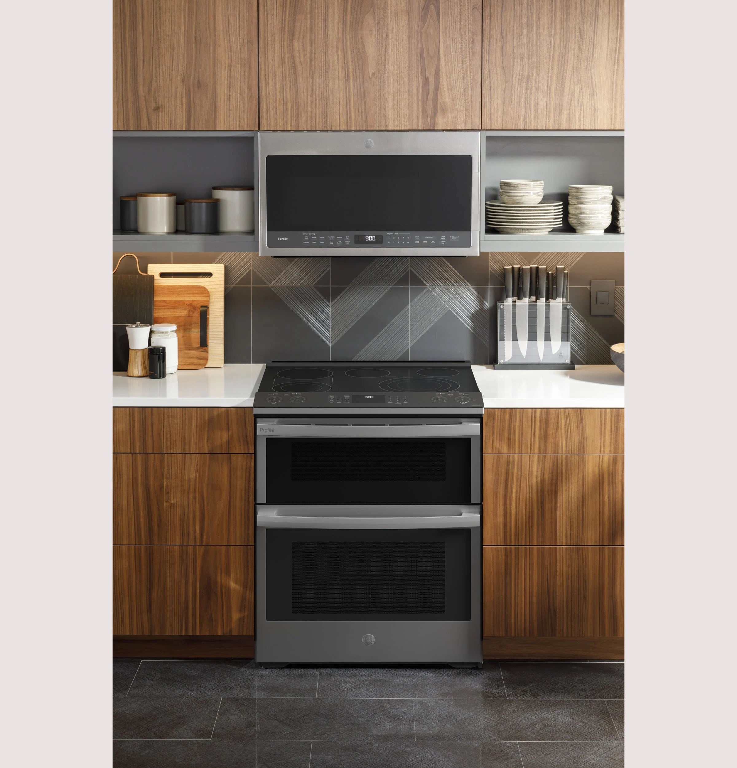 Profile 30-In Glass Top 5 Burners 4.4-Cu Ft / 2.2-Cu Ft Air Fry Convection Oven Slide-In Double Oven Electric Ran ( Finrprint Resistant Stainless Steel )