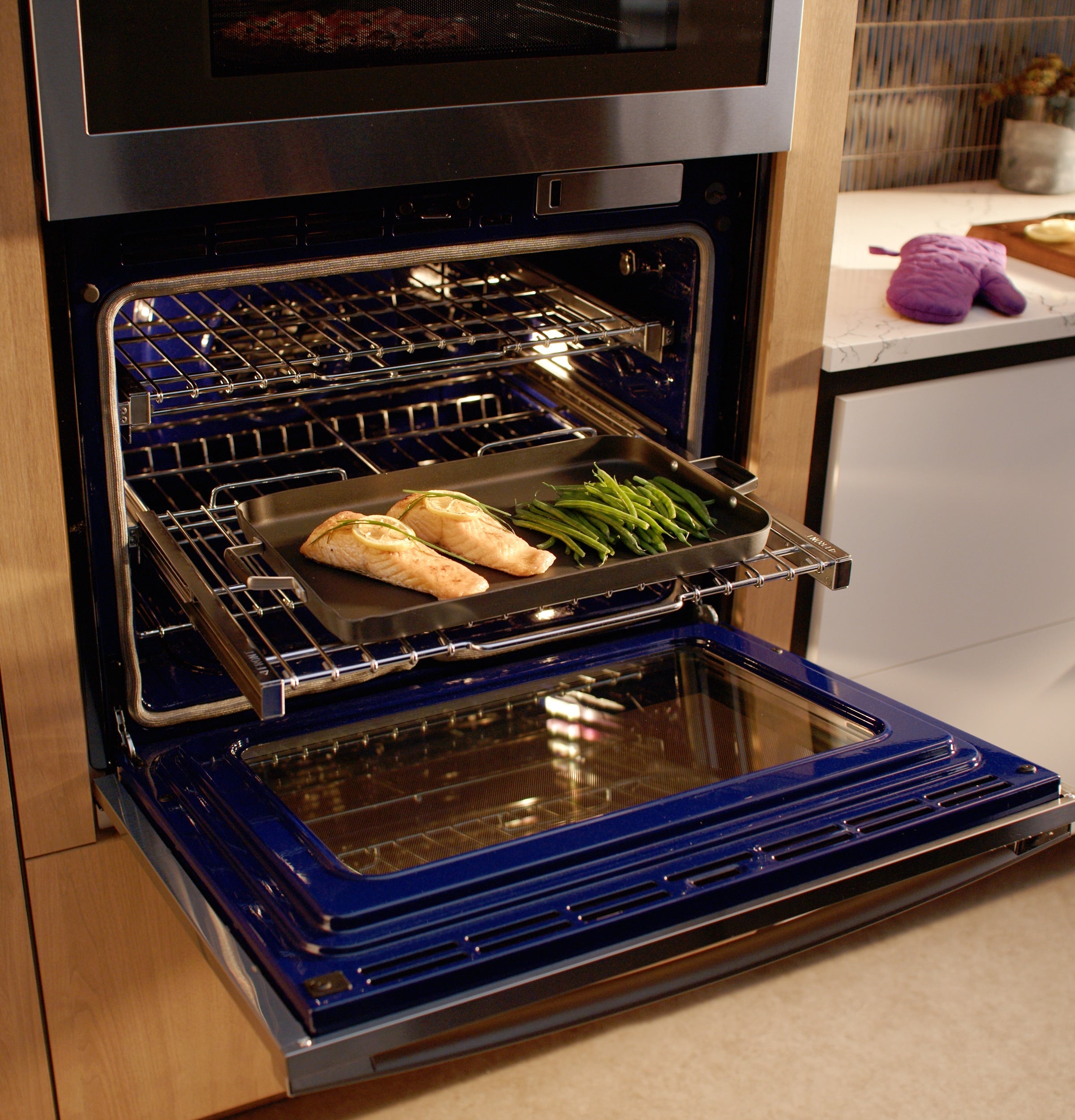 Profile 30 Inch Self + Steam Cleaning Air Fry Microwave Wall Oven Combo ( Stainless Steel )