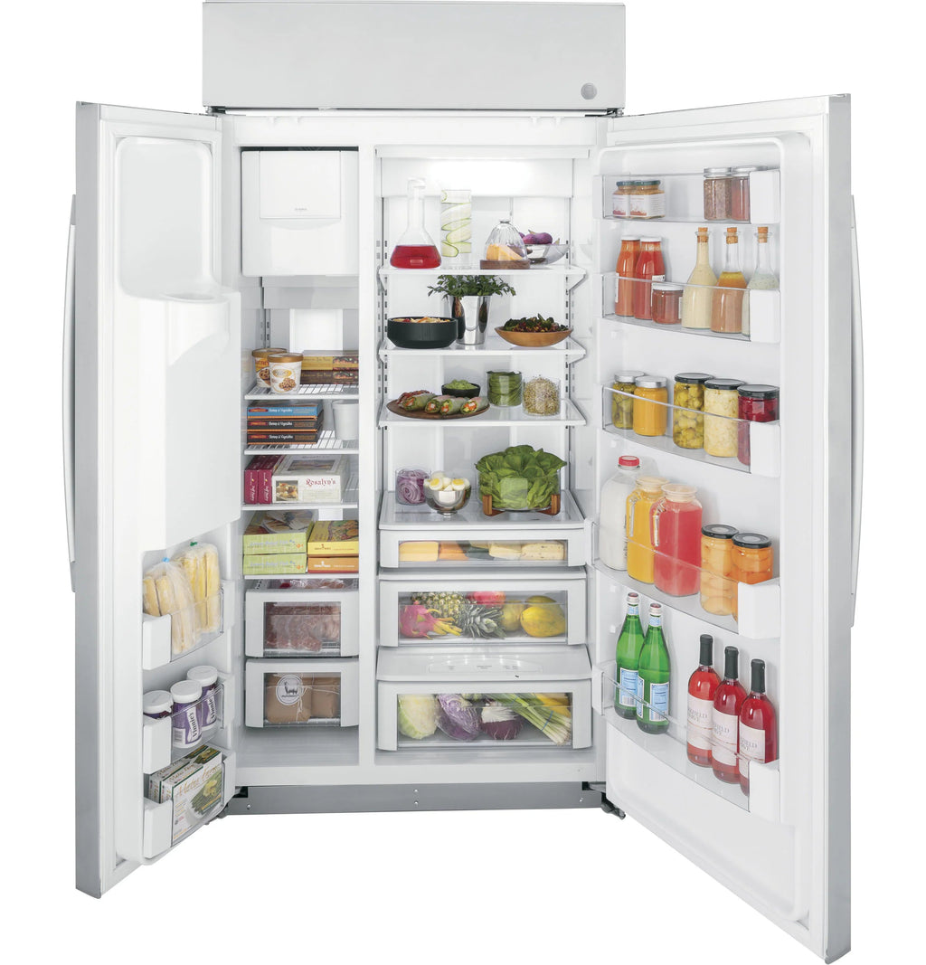 Profile 24.5-Cu Ft Counter-Depth 42-In Wide Side-By-Side Refrirator Built-In Smart Compatible with Ice Maker ,Water and Ice Dispenser ( Stainless Steel )