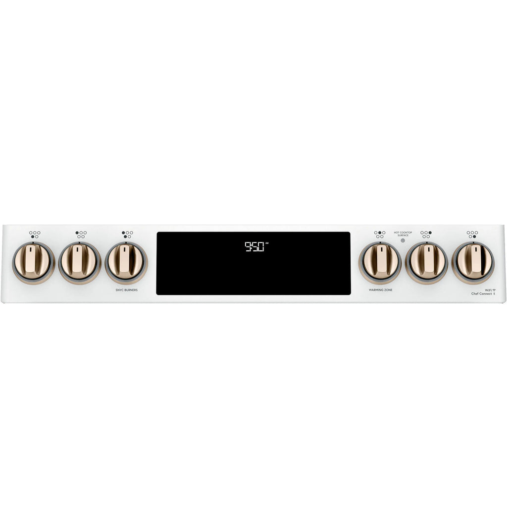 30-In 5 Burners 4.3-Cu Ft , 2.4-Cu Ft Air Fry Convection Oven Slide-In Double Induction Range ( Matte White with Brushed Bronze Handles )