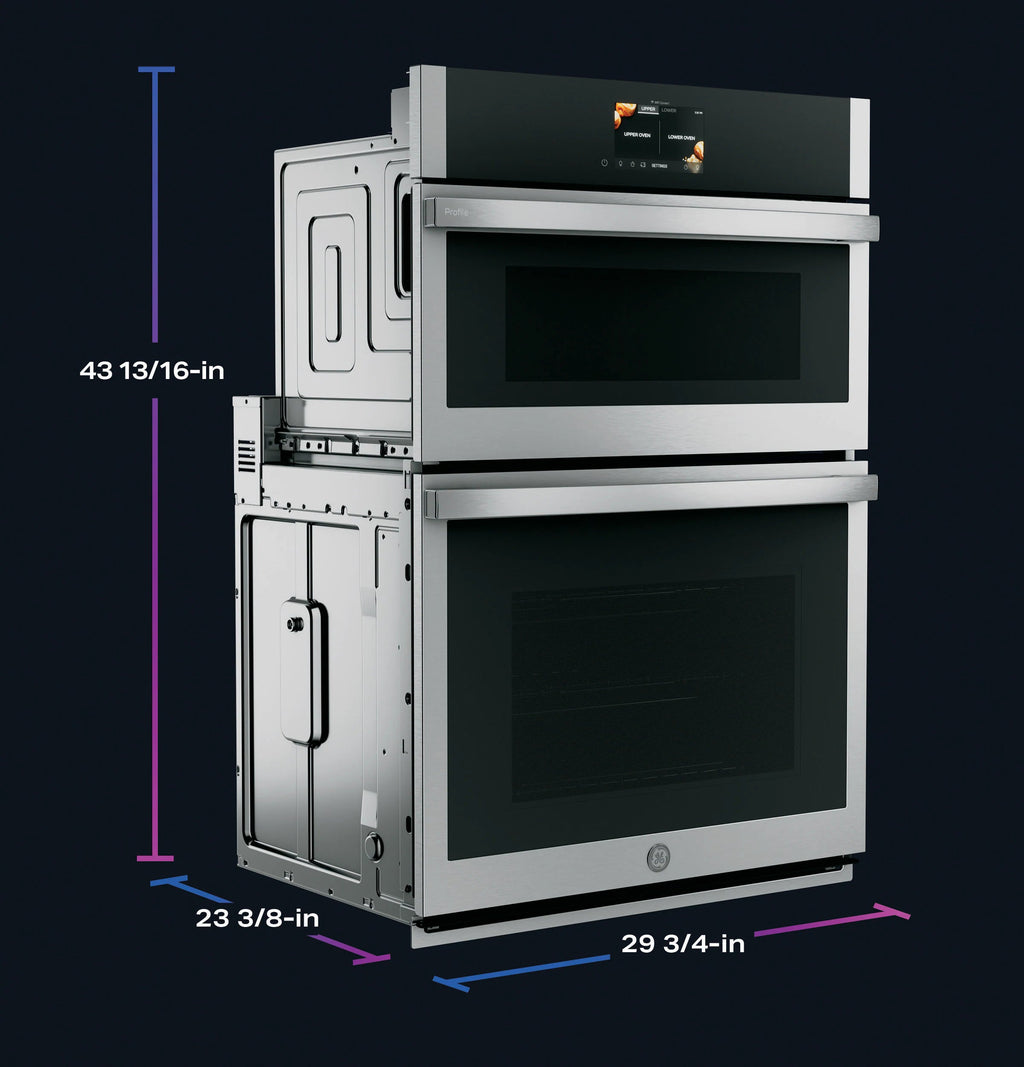Profile 30 Inch Self + Steam Cleaning Air Fry Microwave Wall Oven Combo ( Stainless Steel )