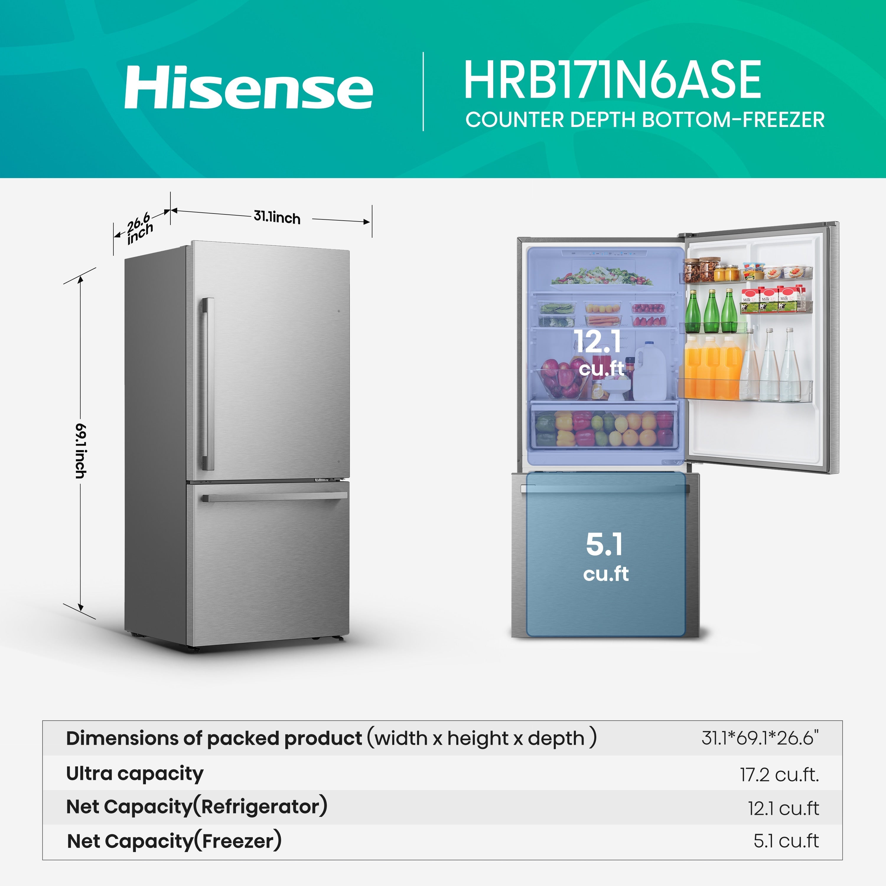 Purespace 17.2-Cu Ft Counter-Depth 32-In Wide Bottom-Freezer Refrigerator Fingerprint Resistant Stainless Steel ) ENERGY STAR Certified