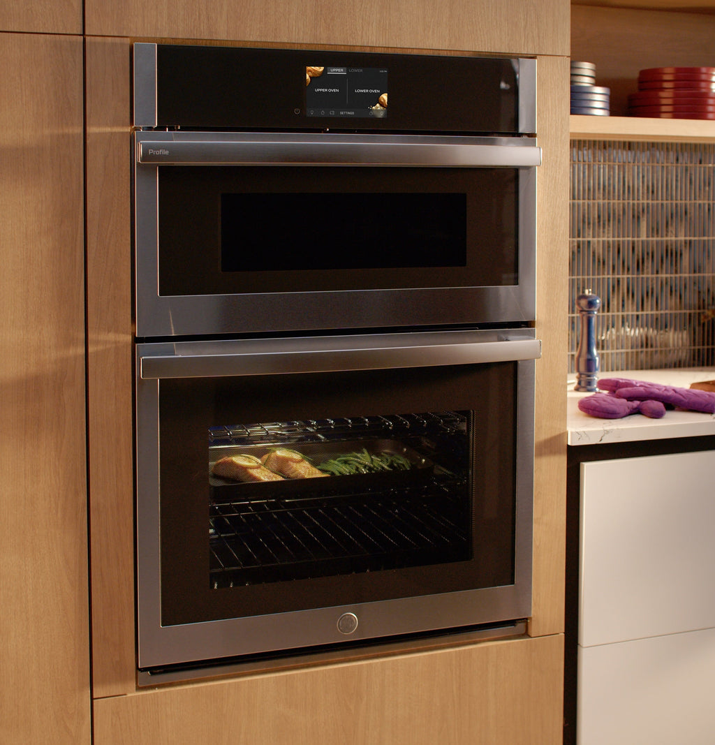 Profile 30 Inch Self + Steam Cleaning Air Fry Microwave Wall Oven Combo ( Stainless Steel )