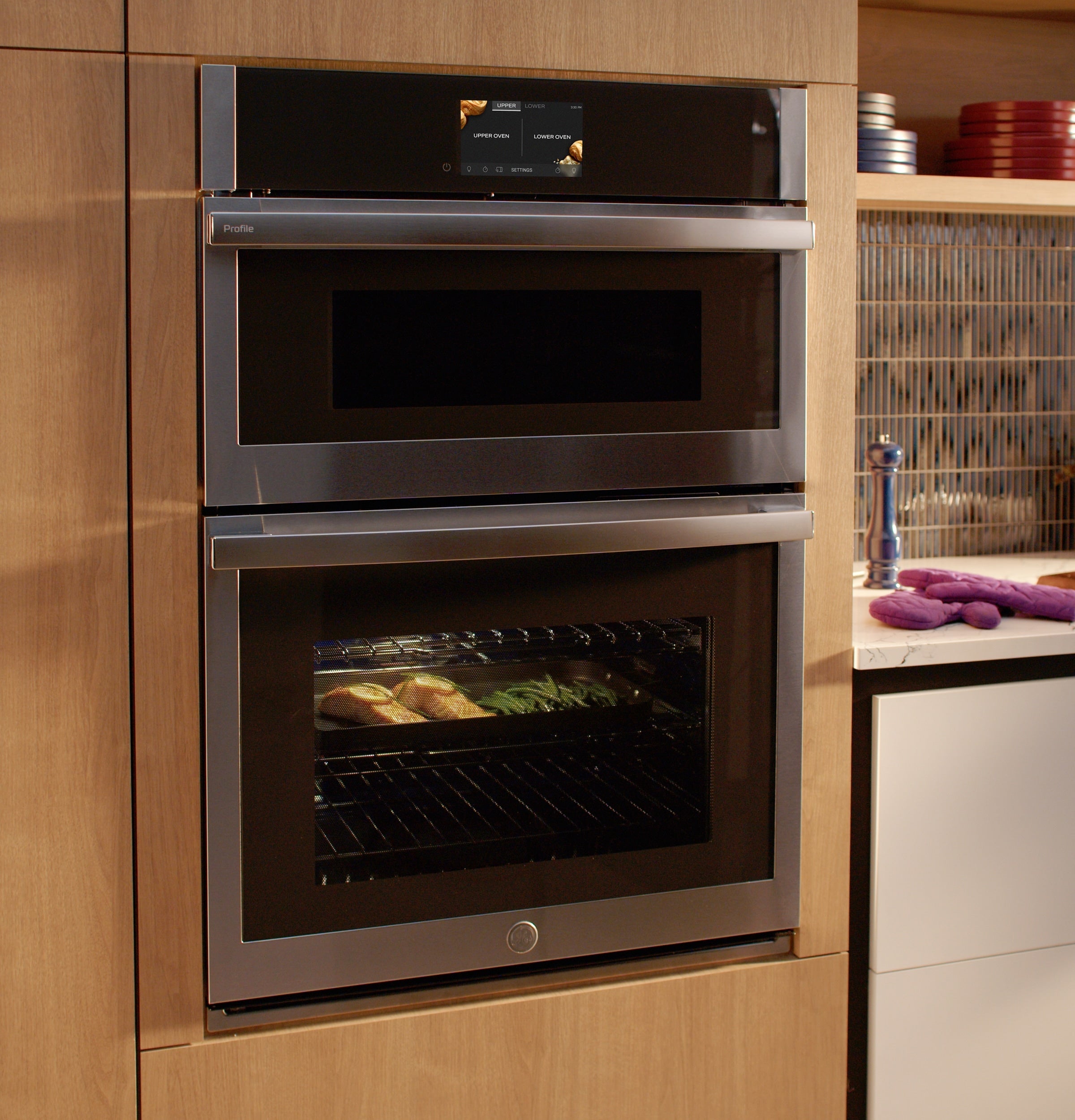 Profile 30 Inch Self + Steam Cleaning Air Fry Microwave Wall Oven Combo ( Stainless Steel )
