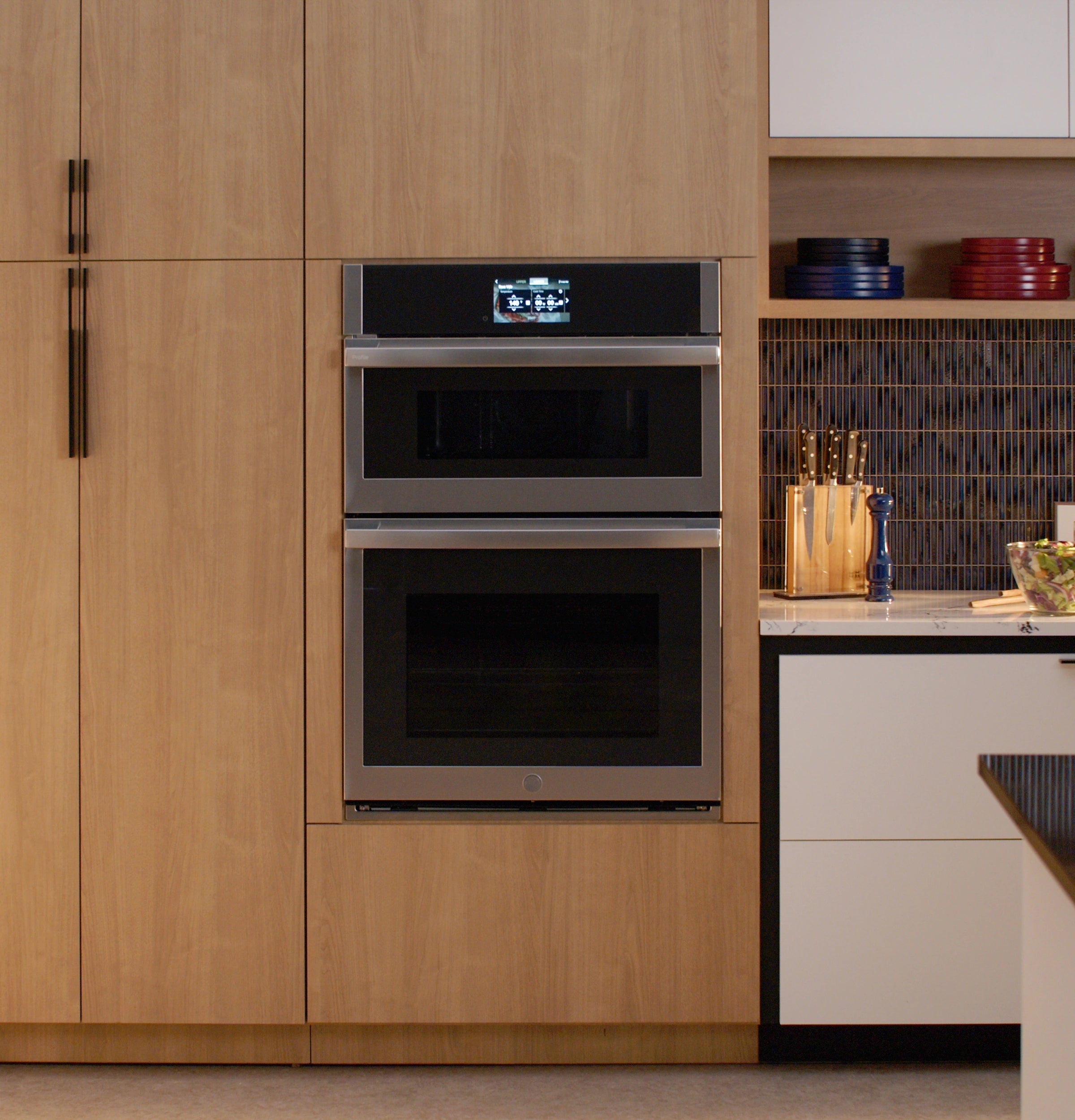 Profile 30 Inch Self + Steam Cleaning Air Fry Microwave Wall Oven Combo ( Stainless Steel )