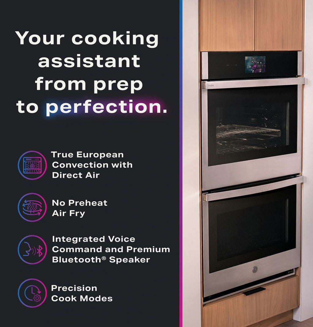 Profile 30 Inch Double Electric Wall Oven with Air Fry Self + Steam Cleaning ( Stainless Steel )