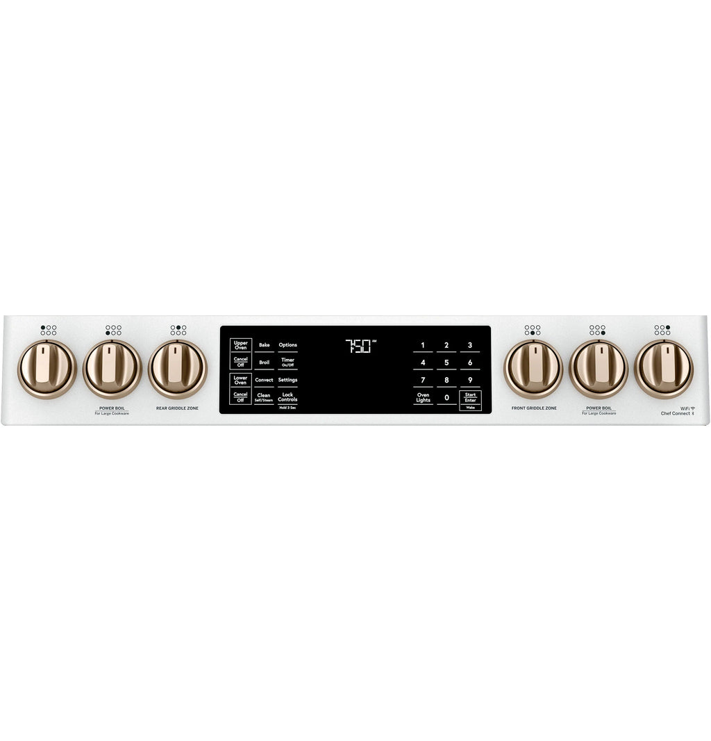 30-In 6 Burners 4.3-Cu Ft / 2.4-Cu Ft Air Fry Convection Oven Slide-In Double Oven Gas Range ( Matte White with Brushed Bronze Handles )