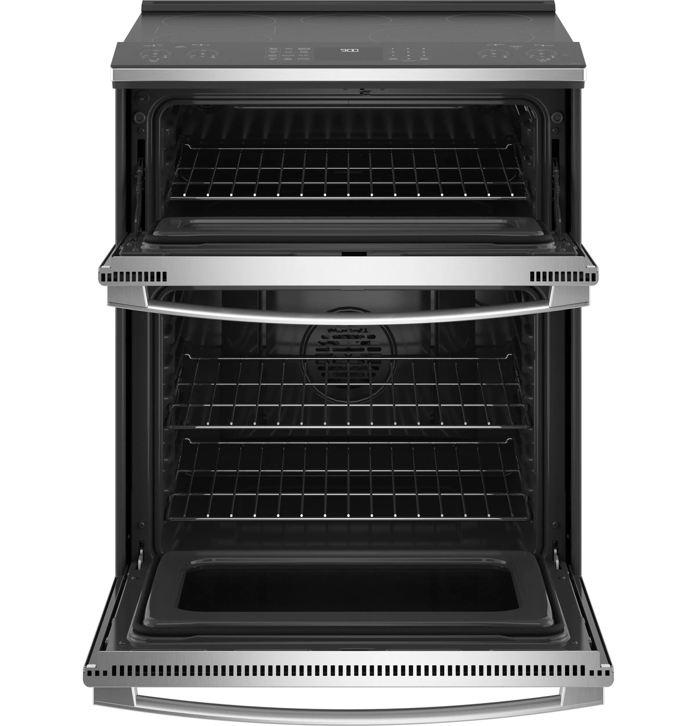 Profile 30-In Glass Top 5 Burners 4.4-Cu Ft / 2.2-Cu Ft Air Fry Convection Oven Slide-In Double Oven Electric Ran ( Finrprint Resistant Stainless Steel )