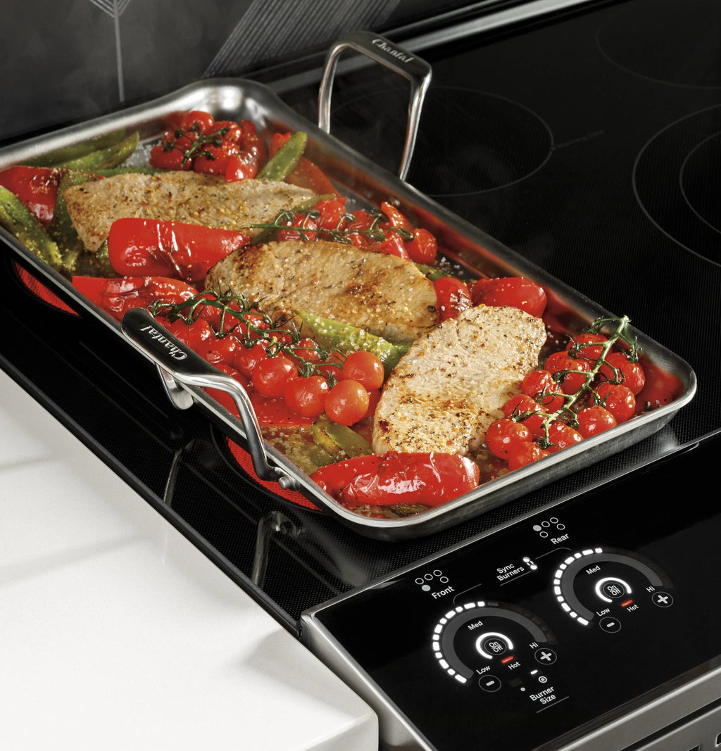 Profile 30-In Glass Top 5 Burners 4.4-Cu Ft / 2.2-Cu Ft Air Fry Convection Oven Slide-In Double Oven Electric Ran ( Finrprint Resistant Stainless Steel )