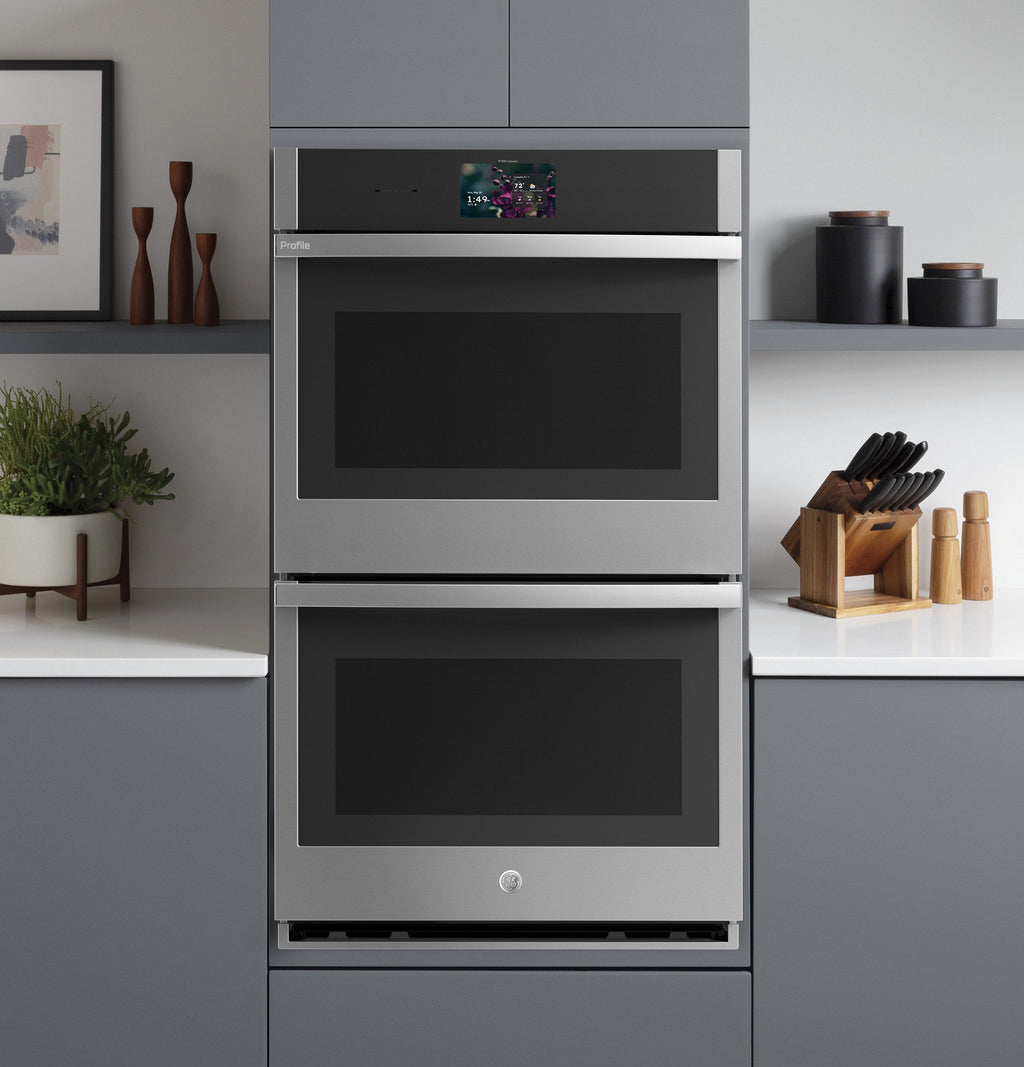 Profile 30 Inch Double Electric Wall Oven with Air Fry Self + Steam Cleaning ( Stainless Steel )
