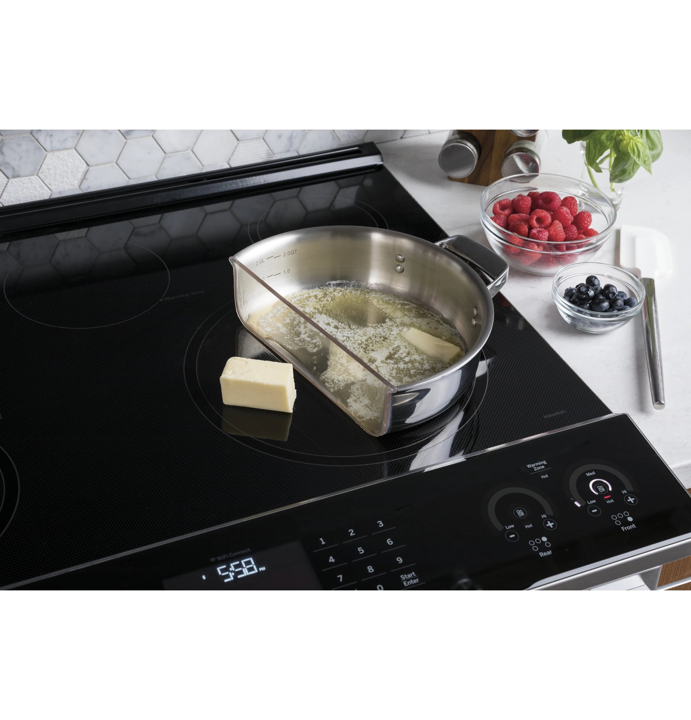 Profile 30-In 5 Burners 5.3-Cu Ft , Air Fry Convection Oven Slide-In Single Induction Ran ( Finrprint Resistant Stainless Steel )