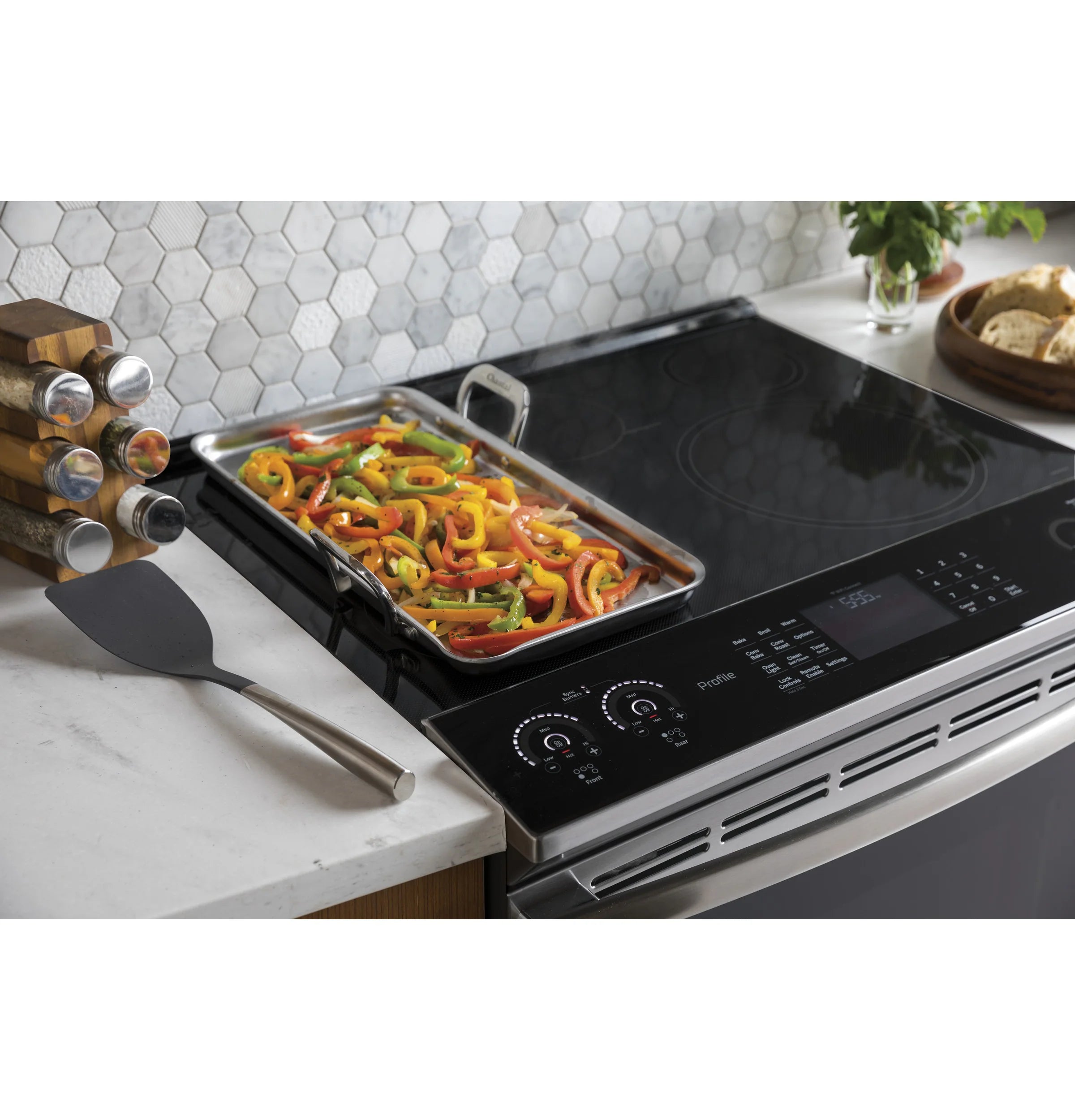 Profile 30-In 5 Burners 5.3-Cu Ft , Air Fry Convection Oven Slide-In Single Induction Ran ( Finrprint Resistant Stainless Steel )