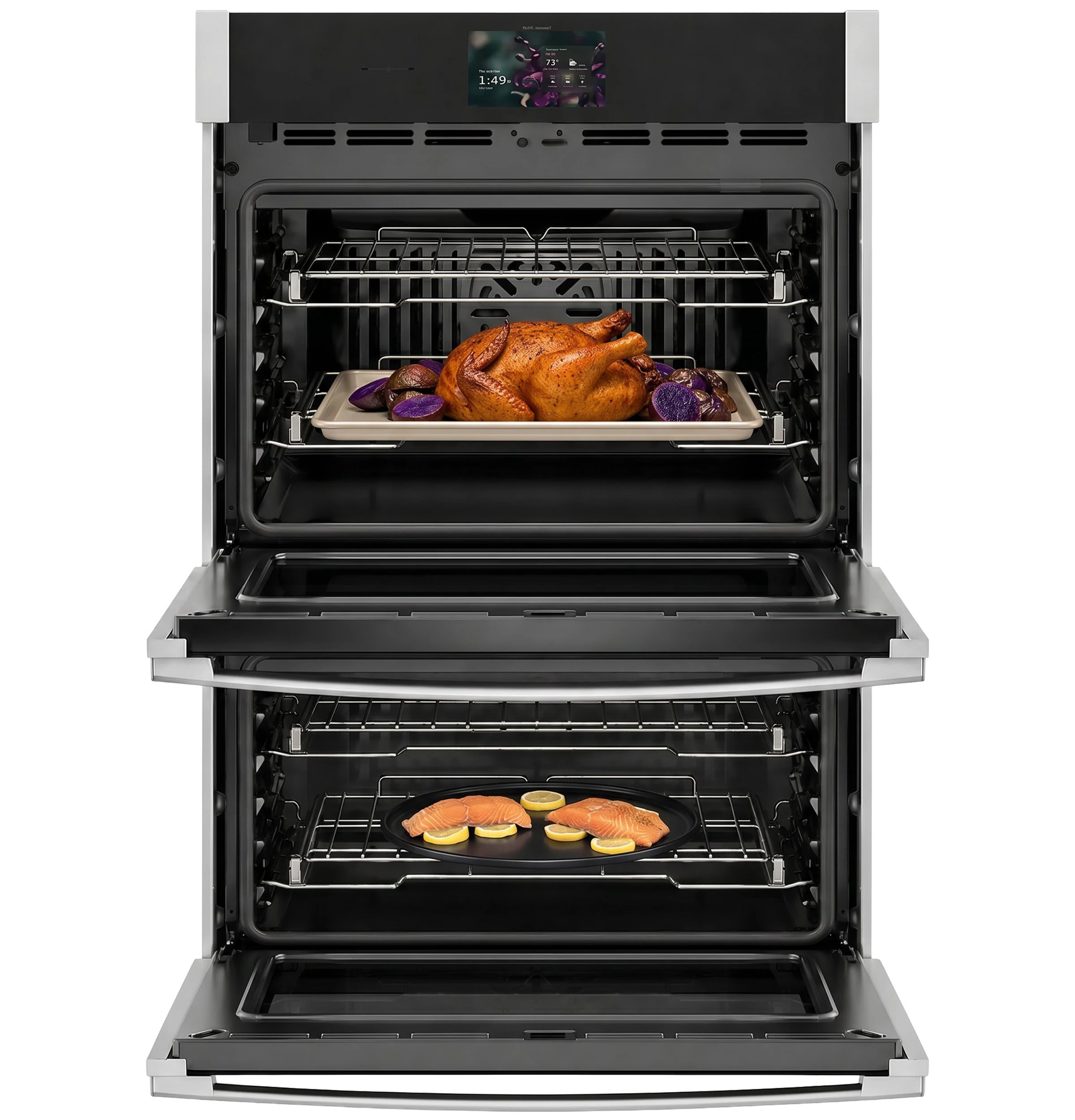 Profile 30 Inch Double Electric Wall Oven with Air Fry Self + Steam Cleaning ( Stainless Steel )