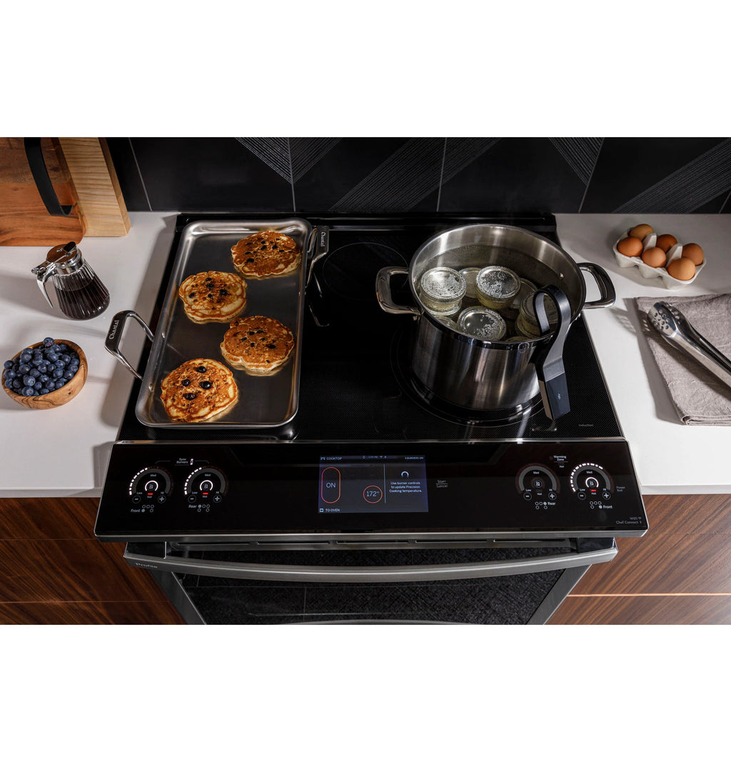 Profile 30-In 5 Burners 5.3-Cu Ft , Air Fry Convection Oven Slide-In Single Induction Ran ( Finrprint Resistant Stainless Steel )