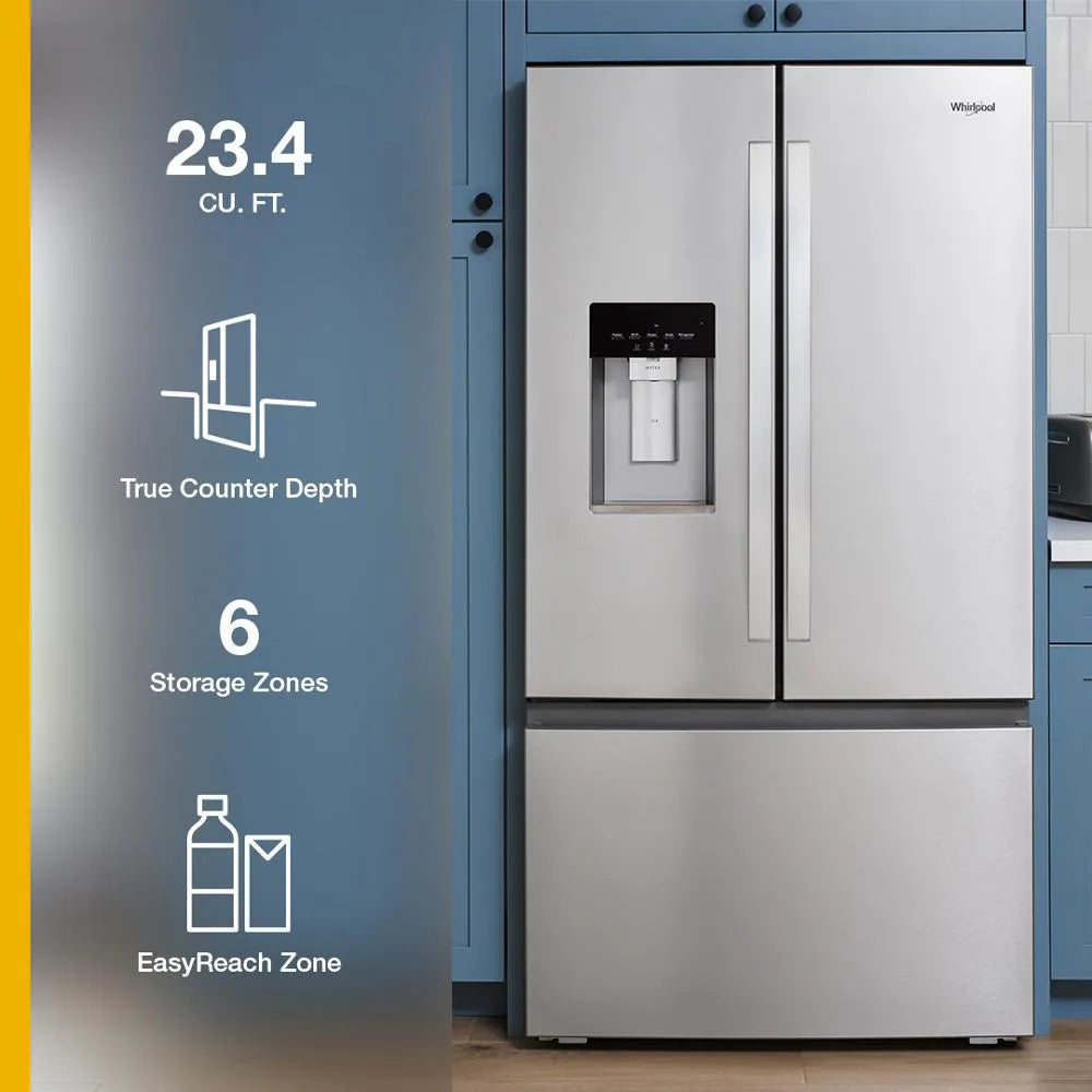 Counter-Depth 23.4-Cu Ft 36-In Wide French Door Refrigerator with Dual Ice Maker ( Fingerprint-Resistant Stainless Finish ) ENERGY STAR Certified