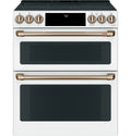 30-In Glass Top 5 Burners 4.4-Cu Ft / 2.2-Cu Ft Air Fry Convection Oven Slide-In Double Oven Electric Range ( Matte White with Brushed Bronze Handles )