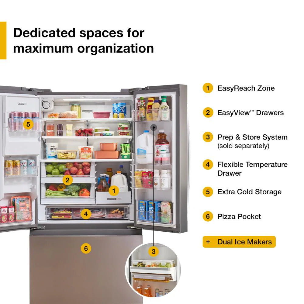 Counter-Depth 23.4-Cu Ft 36-In Wide French Door Refrigerator with Dual Ice Maker ( Fingerprint-Resistant Stainless Finish ) ENERGY STAR Certified
