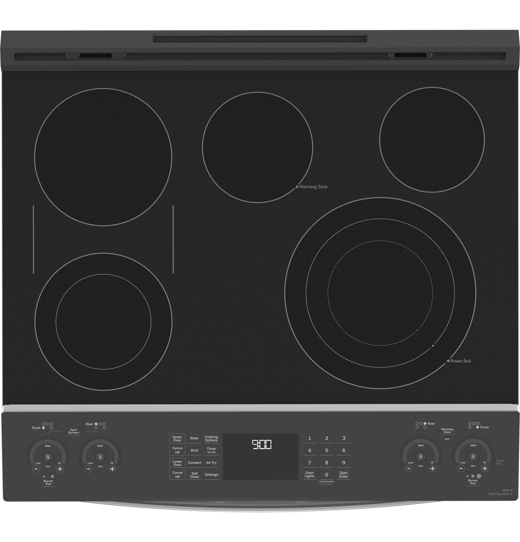 Profile 30-In Glass Top 5 Burners 4.4-Cu Ft / 2.2-Cu Ft Air Fry Convection Oven Slide-In Double Oven Electric Ran ( Finrprint Resistant Stainless Steel )