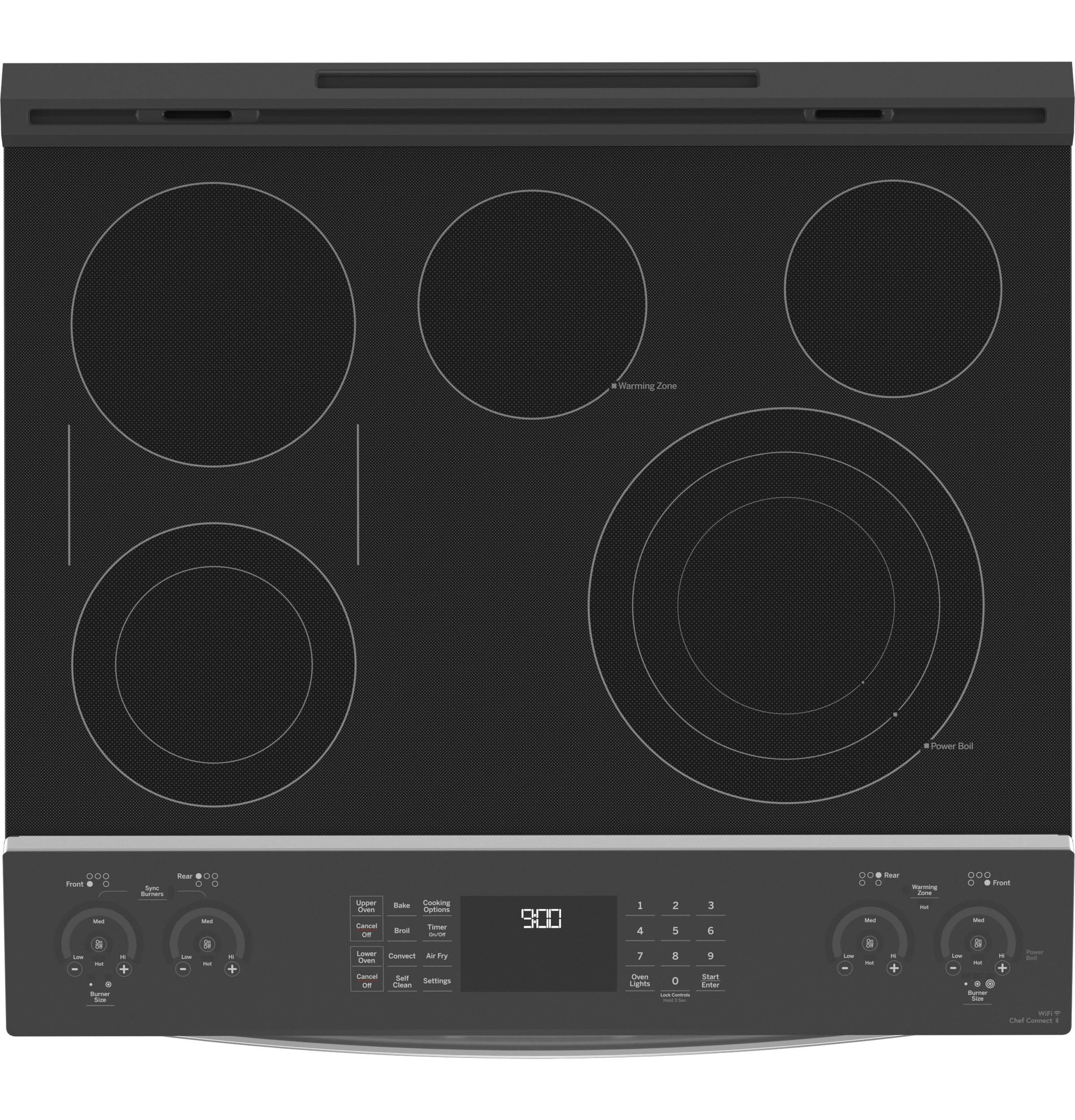 Profile 30-In Glass Top 5 Burners 4.4-Cu Ft / 2.2-Cu Ft Air Fry Convection Oven Slide-In Double Oven Electric Ran ( Finrprint Resistant Stainless Steel )