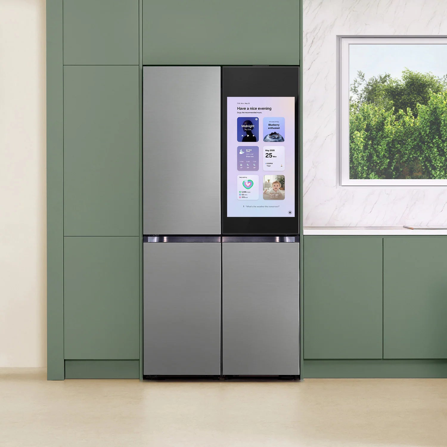 Bespoke AI Standard-Depth Family Hub 32" 29-Cu Ft 36-In Wide French Door Refrigerator with Dual Ice Maker and Door within Door ( Fingerprint Resistant Stainless Steel ) ENERGY STAR Certified