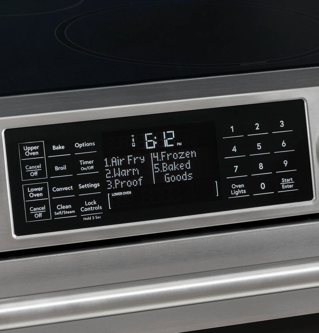30-In 5 Burners 4.3-Cu Ft , 2.4-Cu Ft Air Fry Convection Oven Slide-In Double Induction Range ( Matte White with Brushed Bronze Handles )