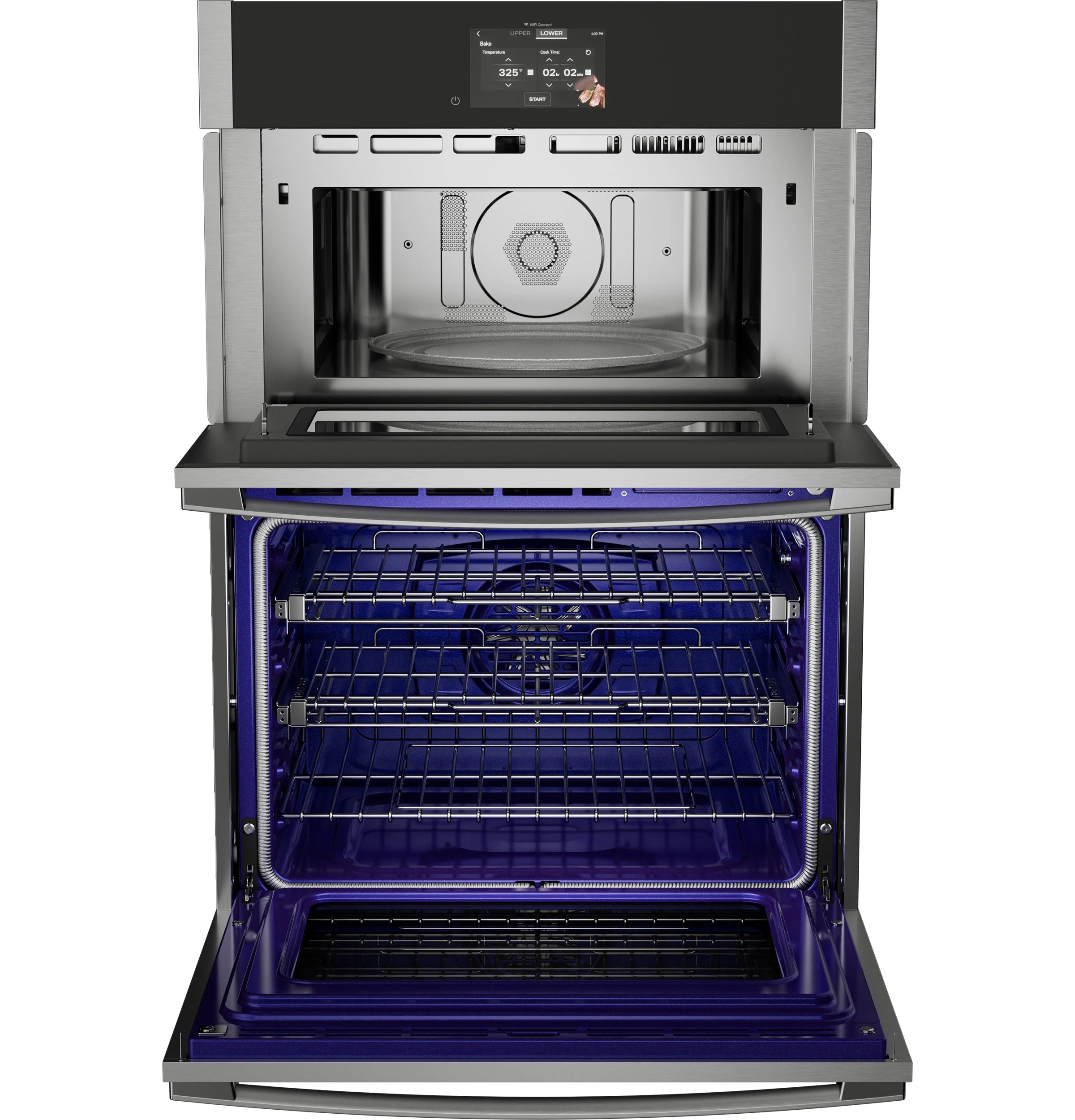 Profile 30 Inch Self + Steam Cleaning Air Fry Microwave Wall Oven Combo ( Stainless Steel )