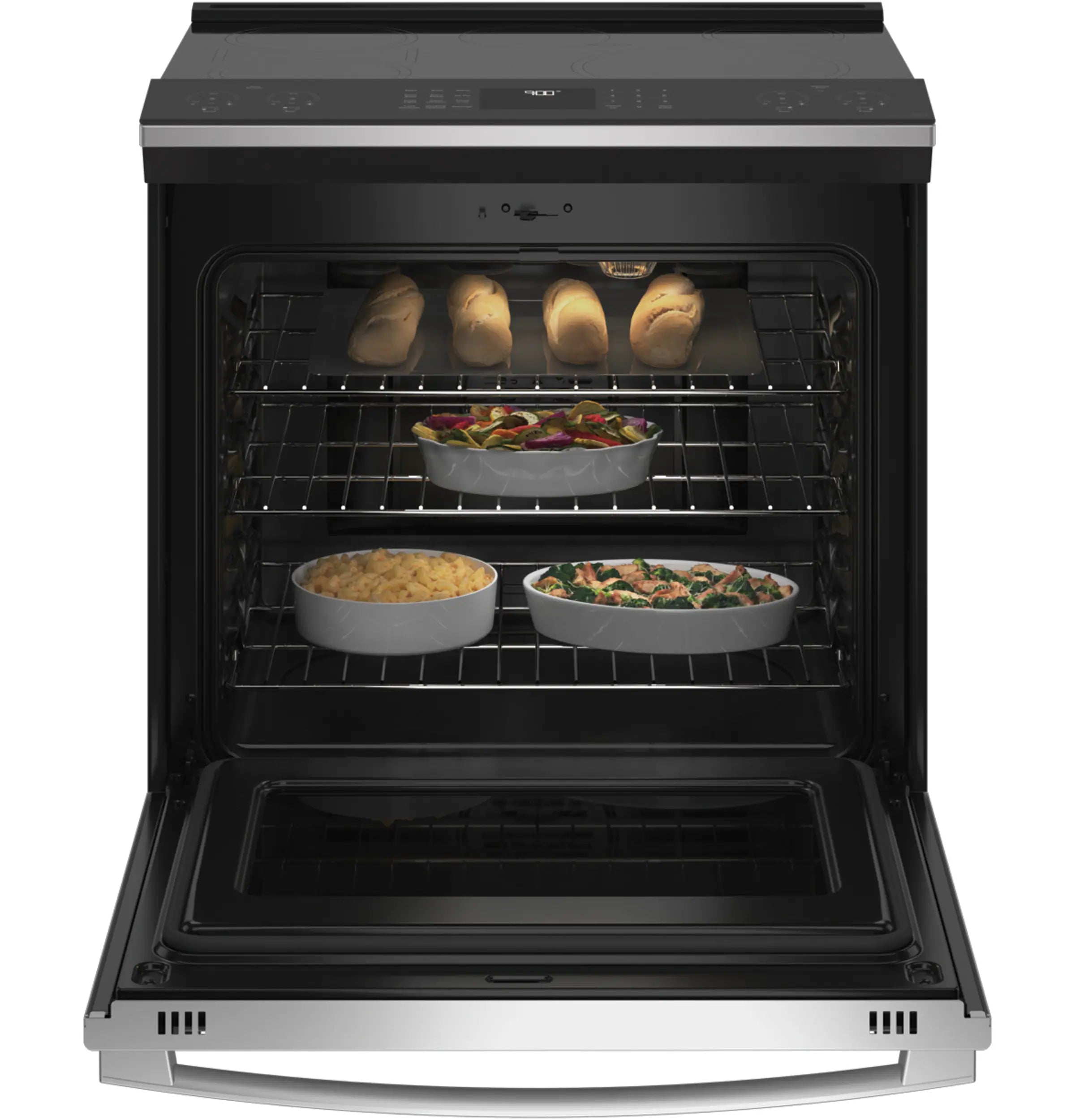 Profile 30-In 5 Burners 5.3-Cu Ft , Air Fry Convection Oven Slide-In Single Induction Ran ( Finrprint Resistant Stainless Steel )