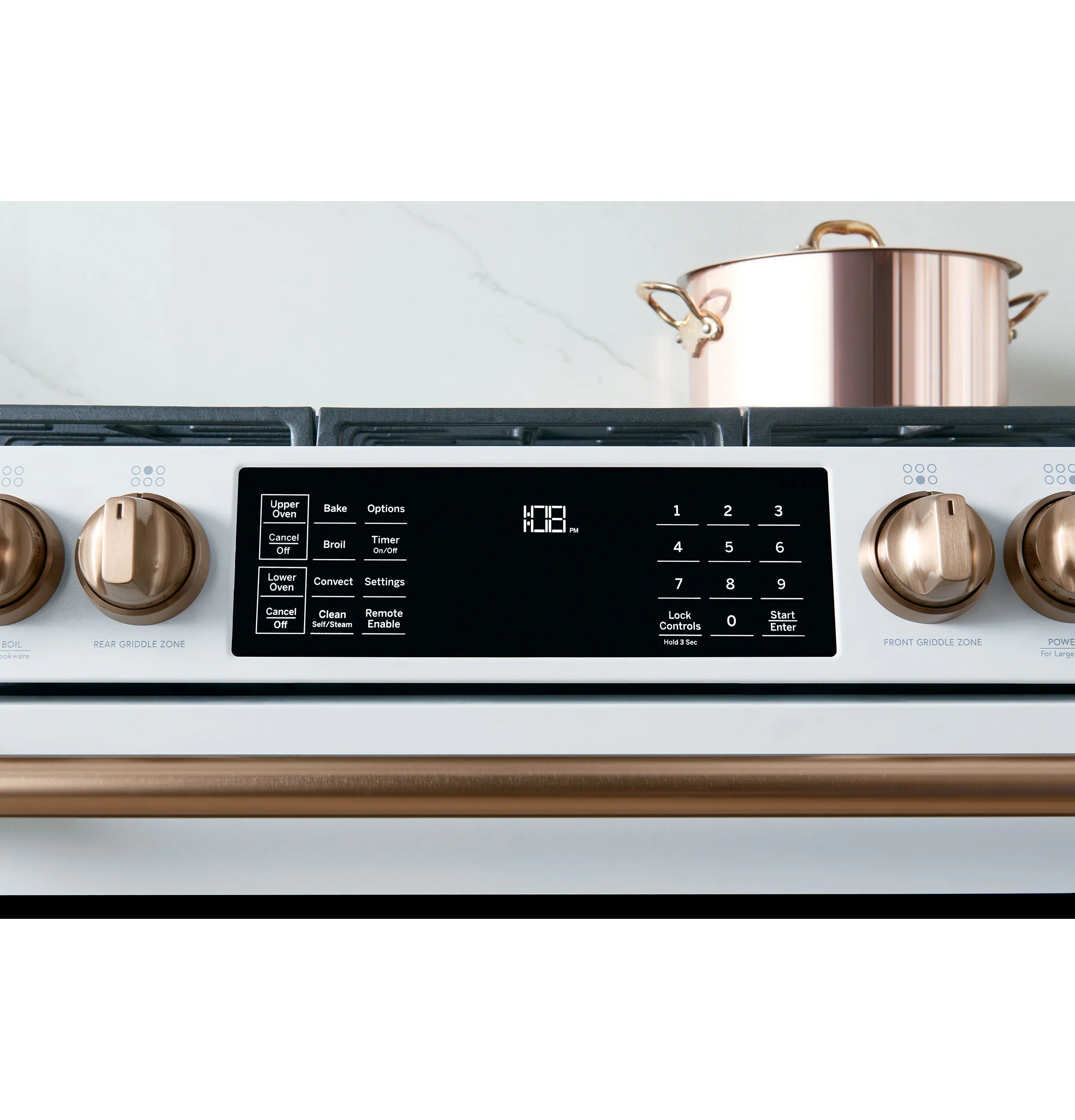 30-In 6 Burners 4.3-Cu Ft / 2.4-Cu Ft Air Fry Convection Oven Slide-In Double Oven Gas Range ( Matte White with Brushed Bronze Handles )