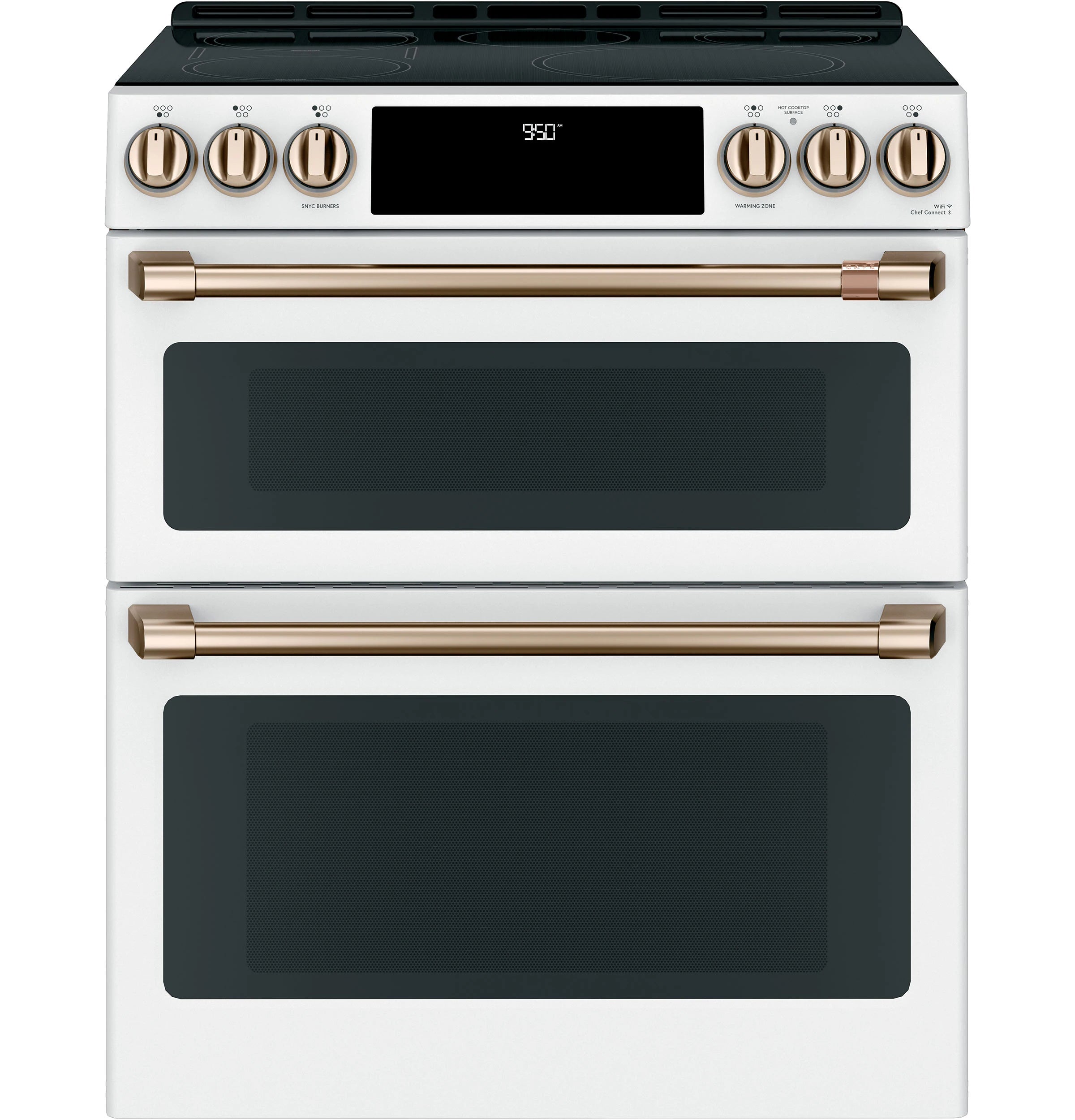 30-In 5 Burners 4.3-Cu Ft , 2.4-Cu Ft Air Fry Convection Oven Slide-In Double Induction Range ( Matte White with Brushed Bronze Handles )