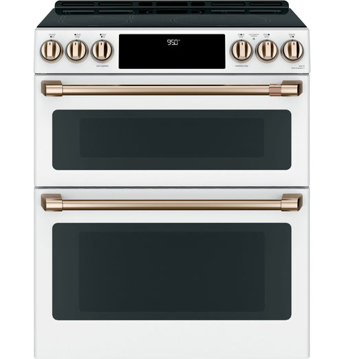 30-In 5 Burners 4.3-Cu Ft , 2.4-Cu Ft Air Fry Convection Oven Slide-In Double Induction Range ( Matte White with Brushed Bronze Handles )