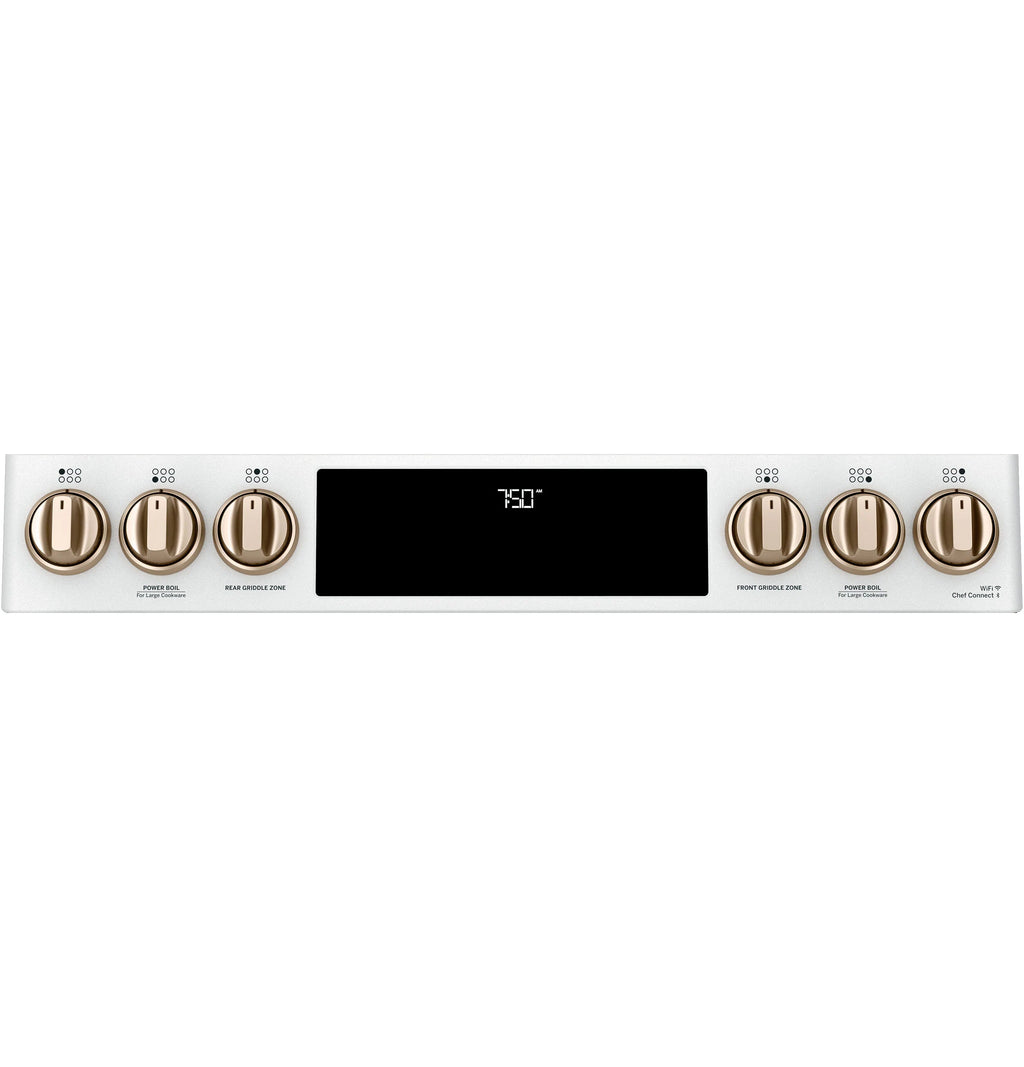 30-In 6 Burners 4.3-Cu Ft / 2.4-Cu Ft Air Fry Convection Oven Slide-In Double Oven Gas Range ( Matte White with Brushed Bronze Handles )