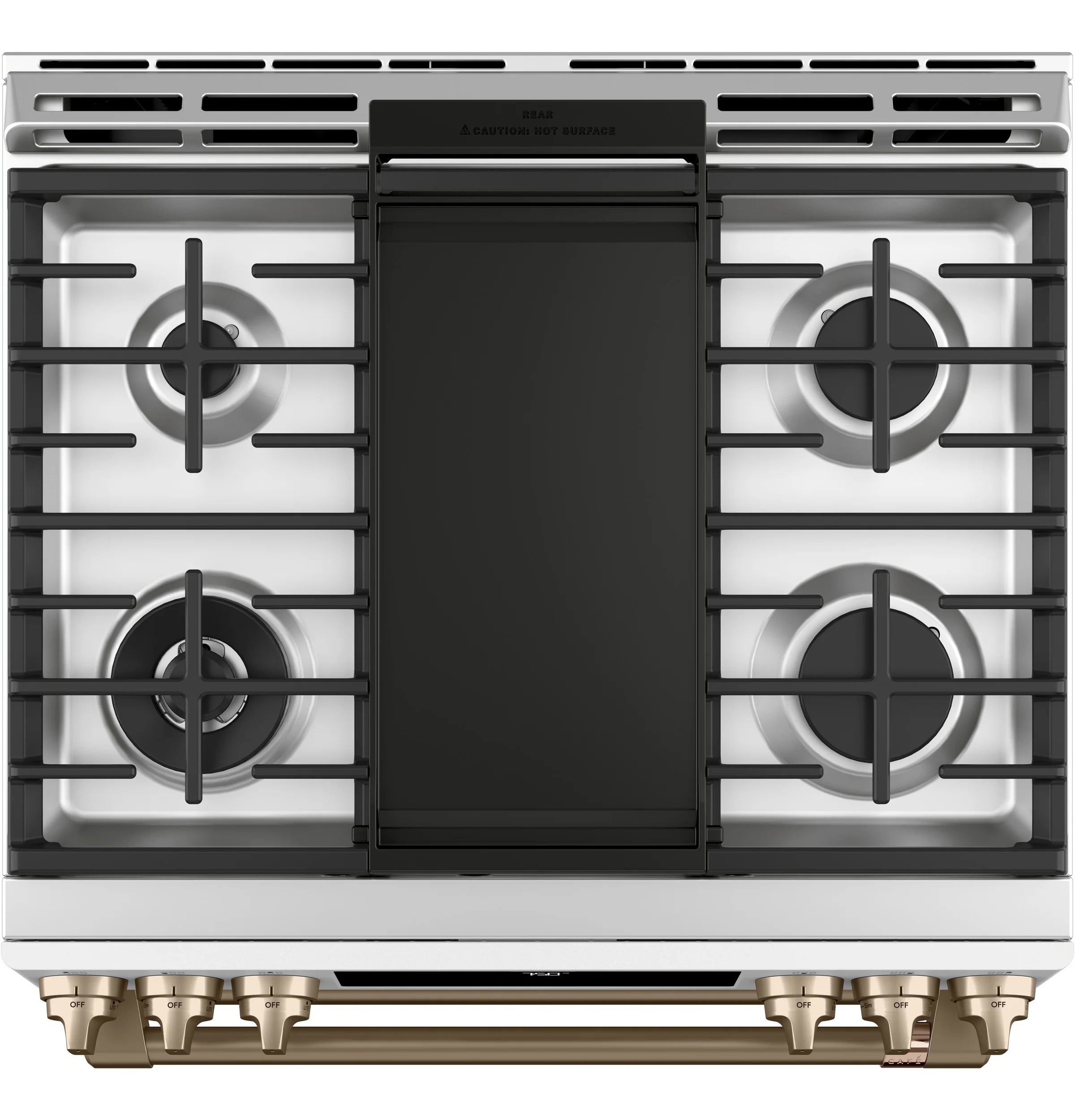 30-In 6 Burners 4.3-Cu Ft / 2.4-Cu Ft Air Fry Convection Oven Slide-In Double Oven Gas Range ( Matte White with Brushed Bronze Handles )