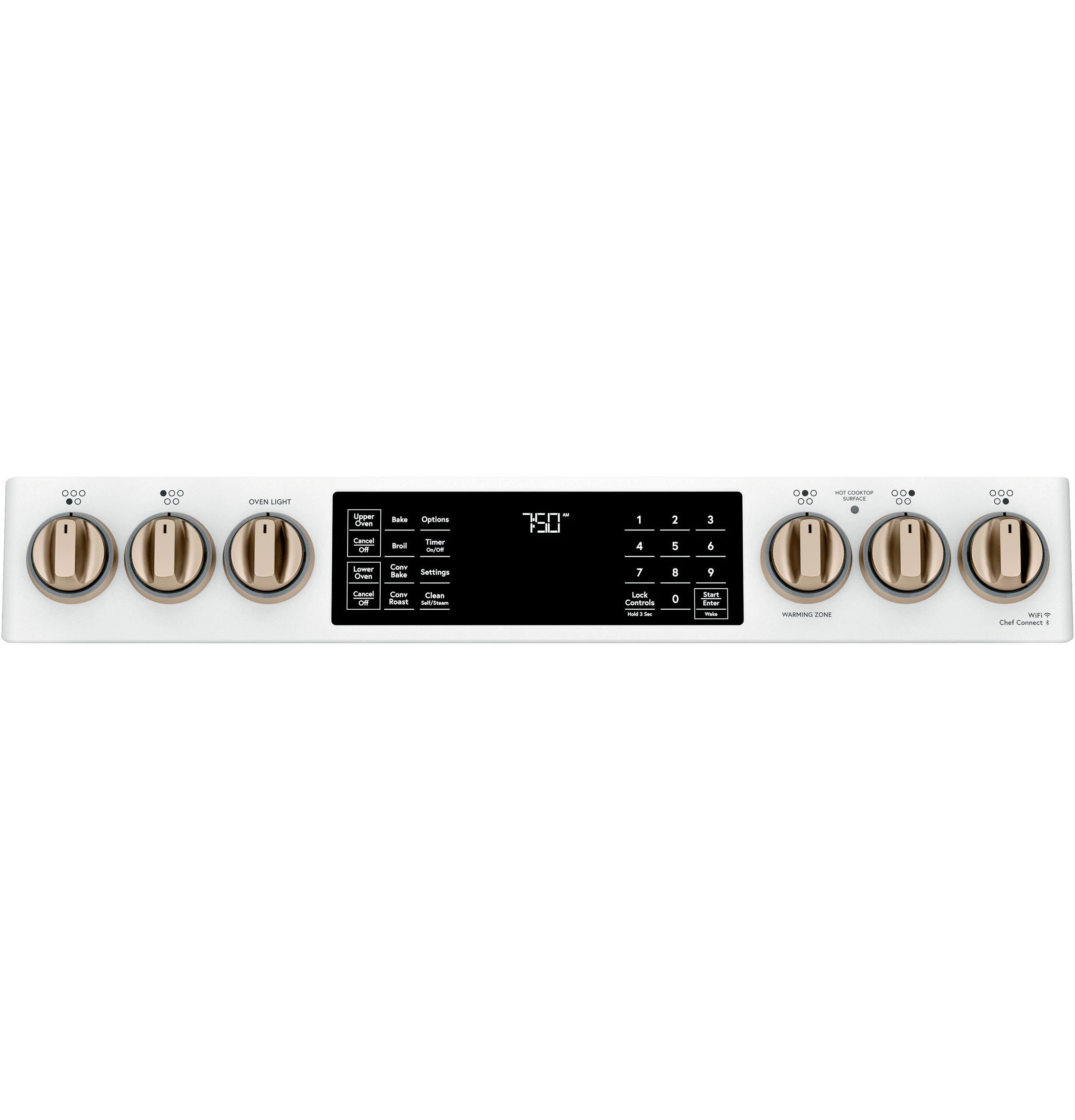 30-In Glass Top 5 Burners 4.4-Cu Ft / 2.2-Cu Ft Air Fry Convection Oven Slide-In Double Oven Electric Range ( Matte White with Brushed Bronze Handles )