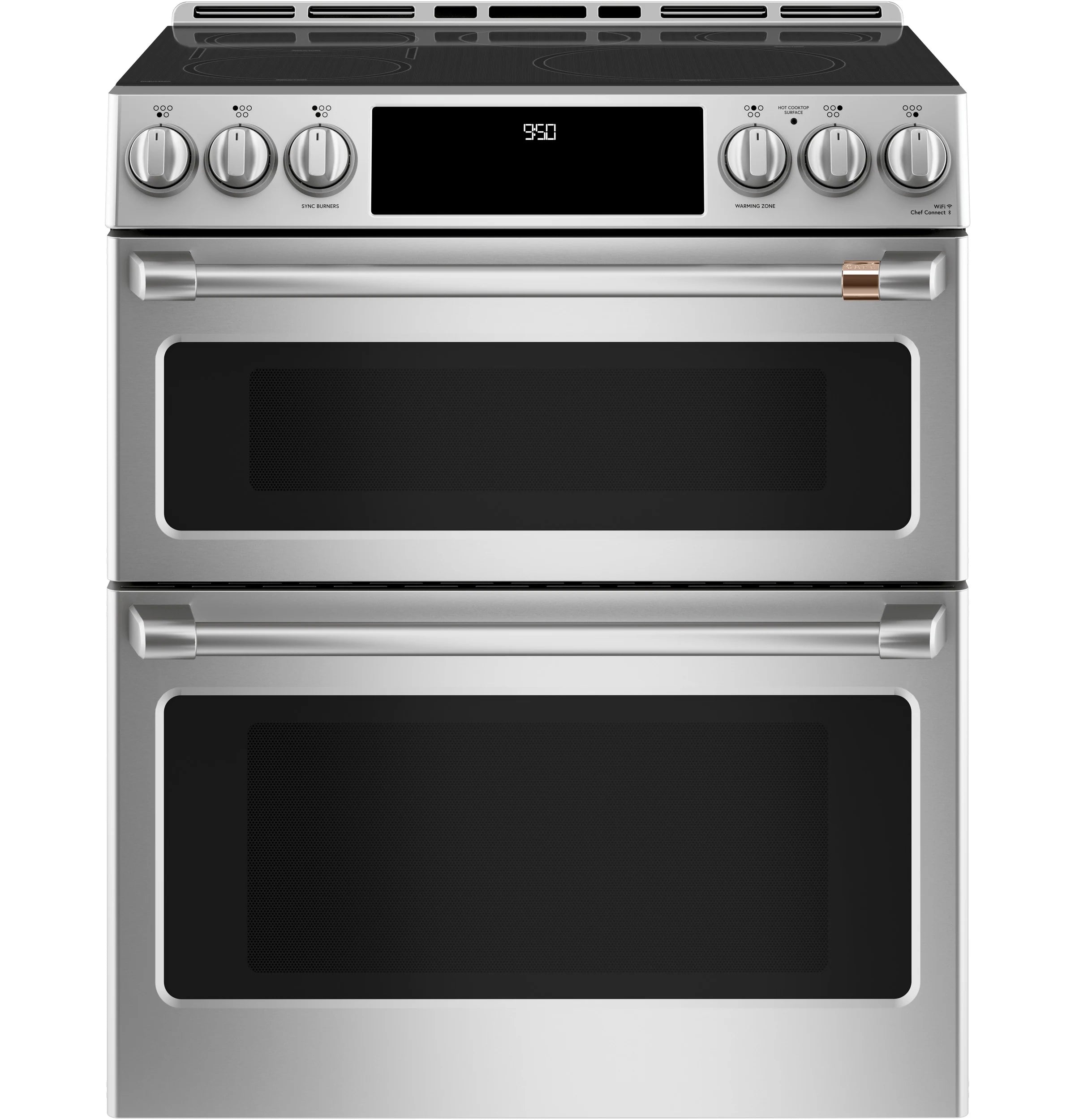 30-In 5 Burners 4.3-Cu Ft , 2.4-Cu Ft Air Fry Convection Oven Slide-In Double Induction Range ( Matte White with Brushed Bronze Handles )