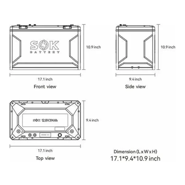 SOK 12V 314Ah LiFePO4 Battery, Heated with Bluetooth - view 4